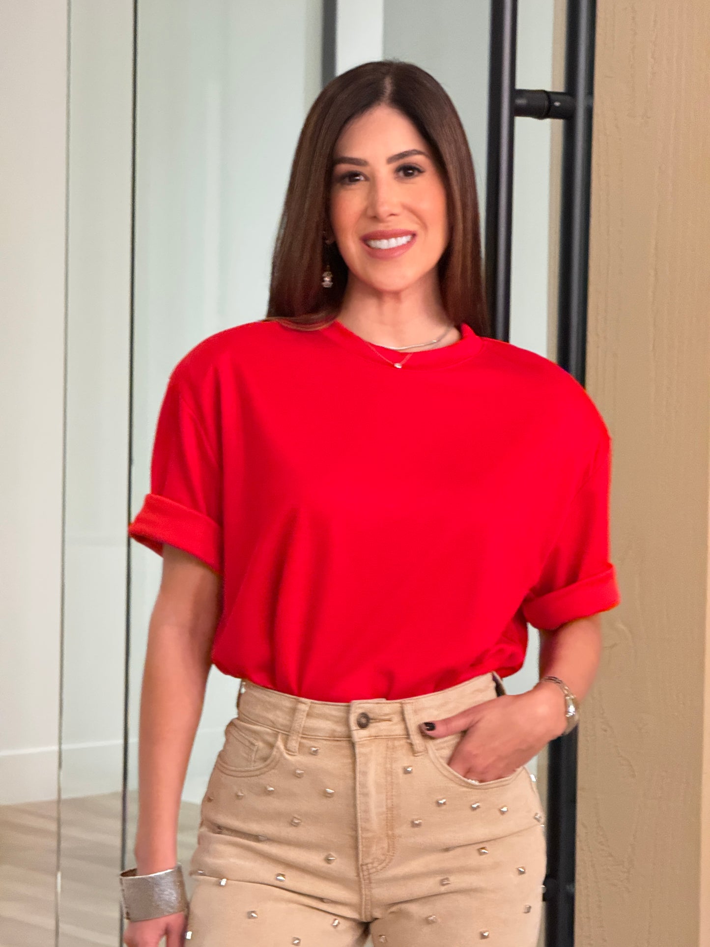 Voguish Red Rhinestone Heart T-Shirt