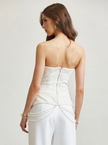 Brianna Linen Pearls Bustier Top