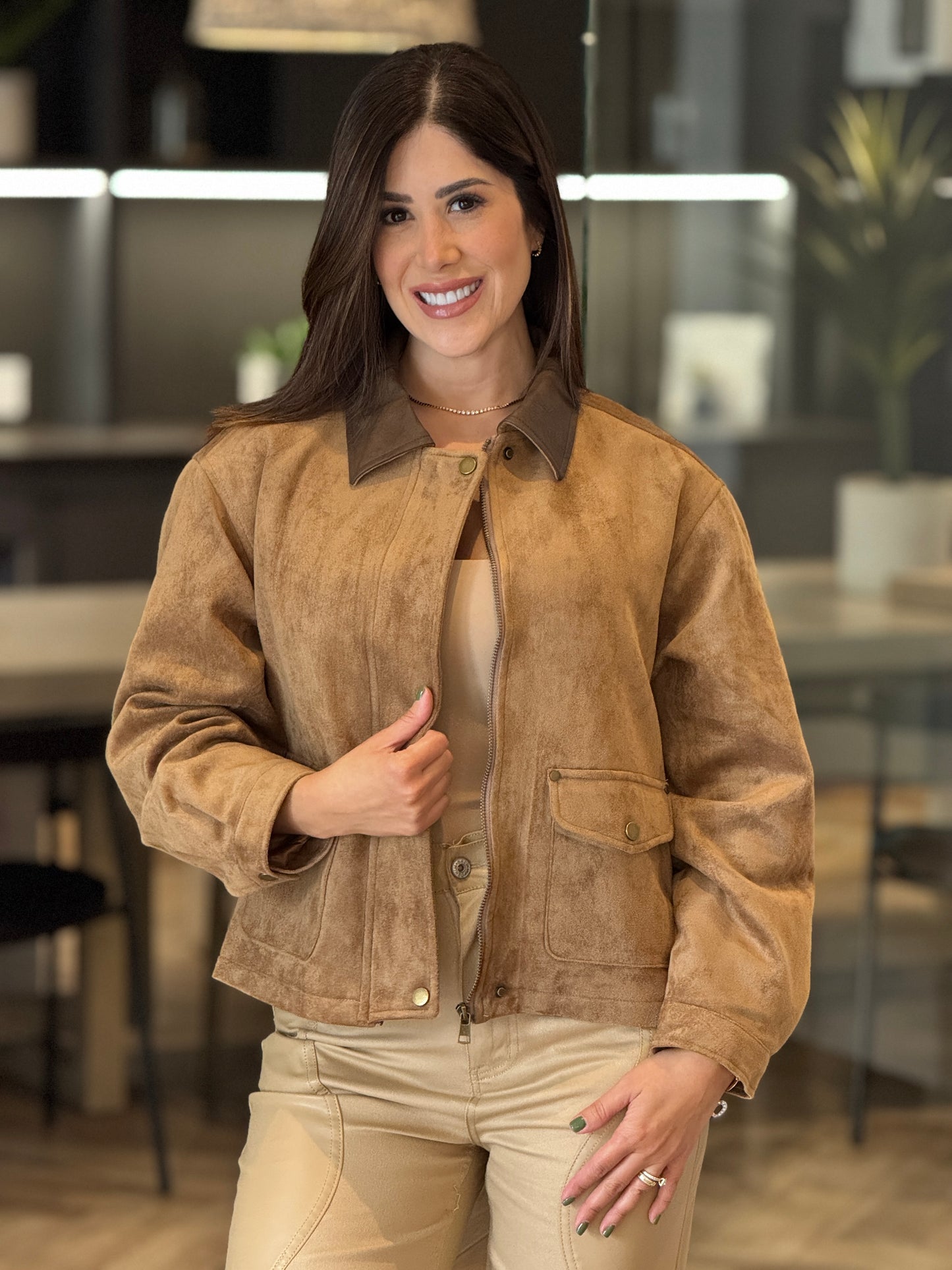 Gaia Caramel Suede Jacket Top
