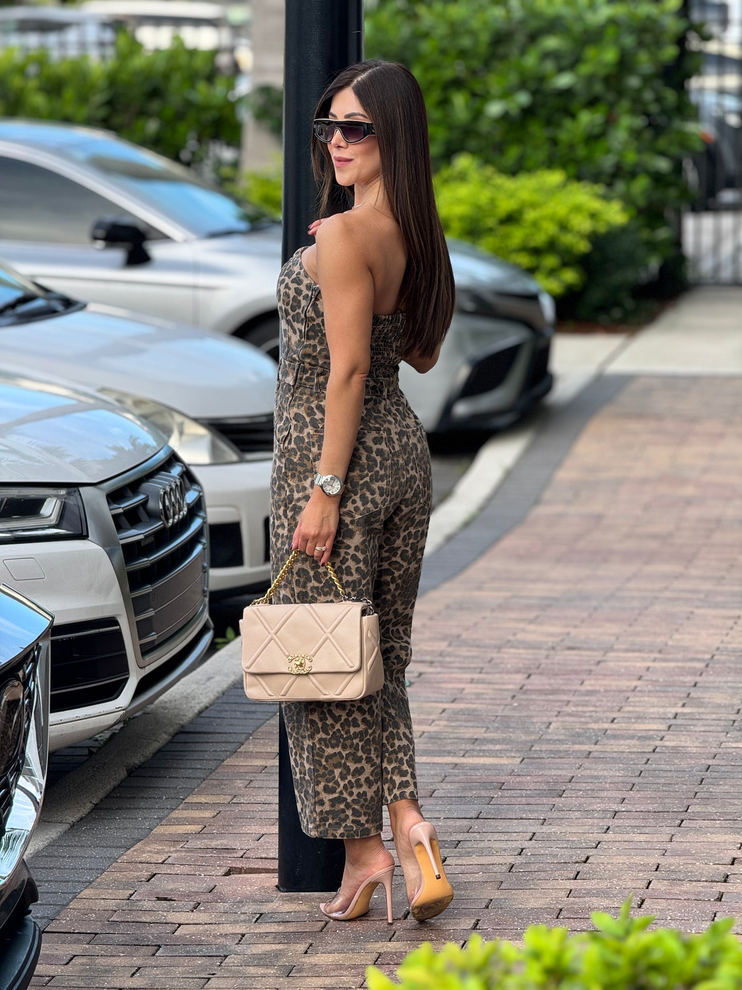 Carlota Leopard Print Denim Jumpsuit