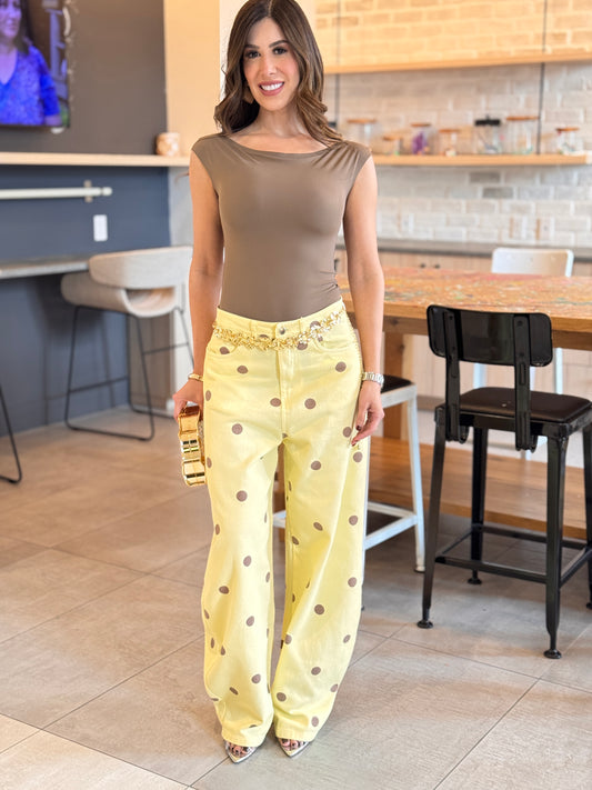 Lumina Yellow Polka Dots Barrel Jeans