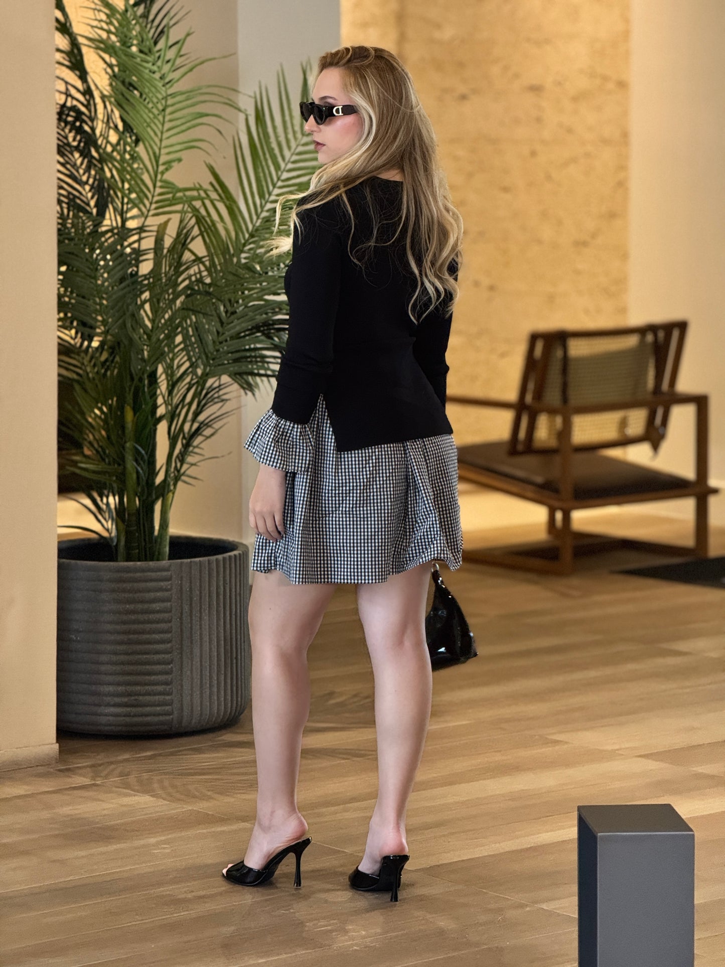 Autumn Black/Checker Shirt Dress