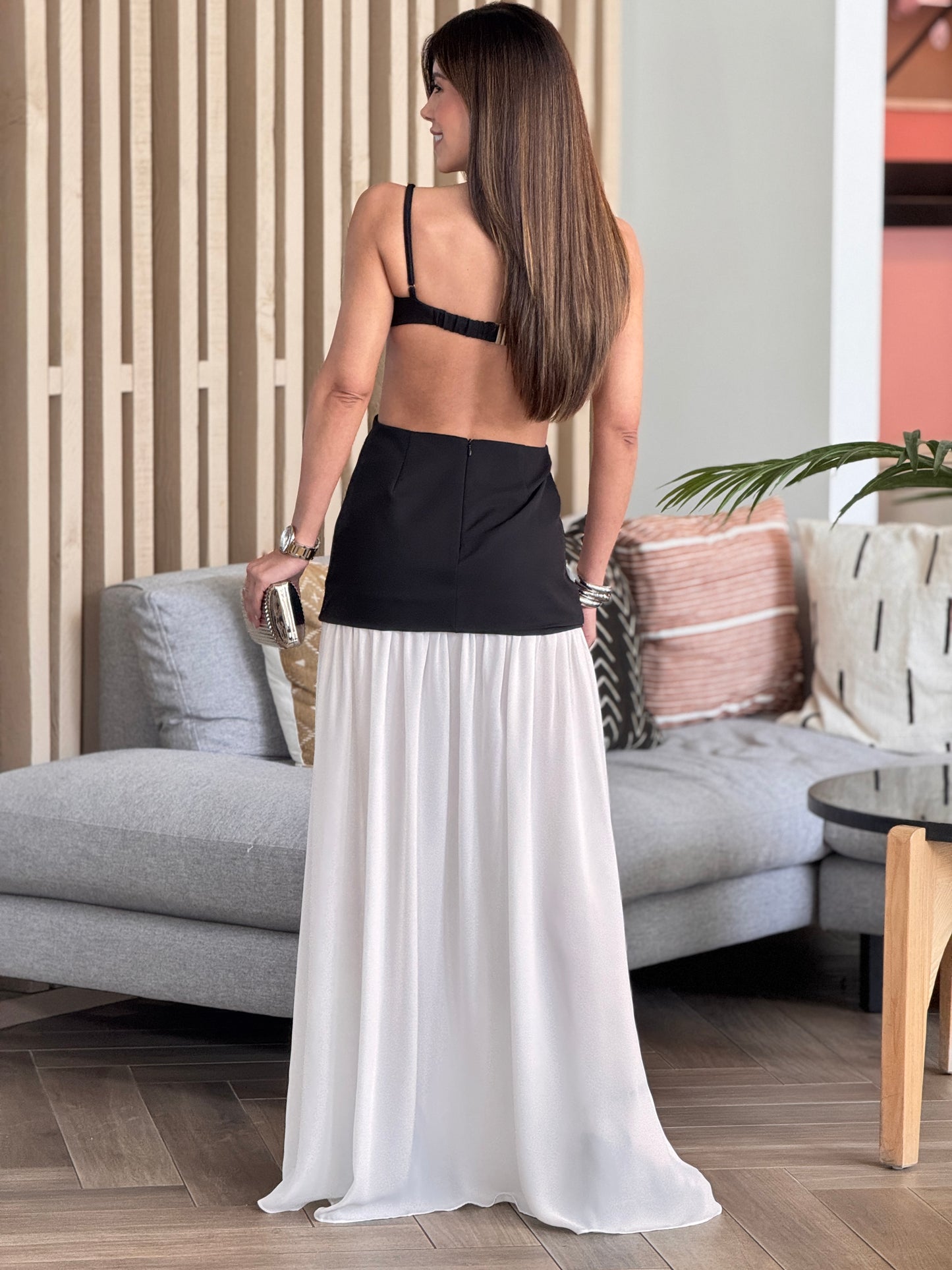 Butterfly Black/White Pleated Dress Gala
