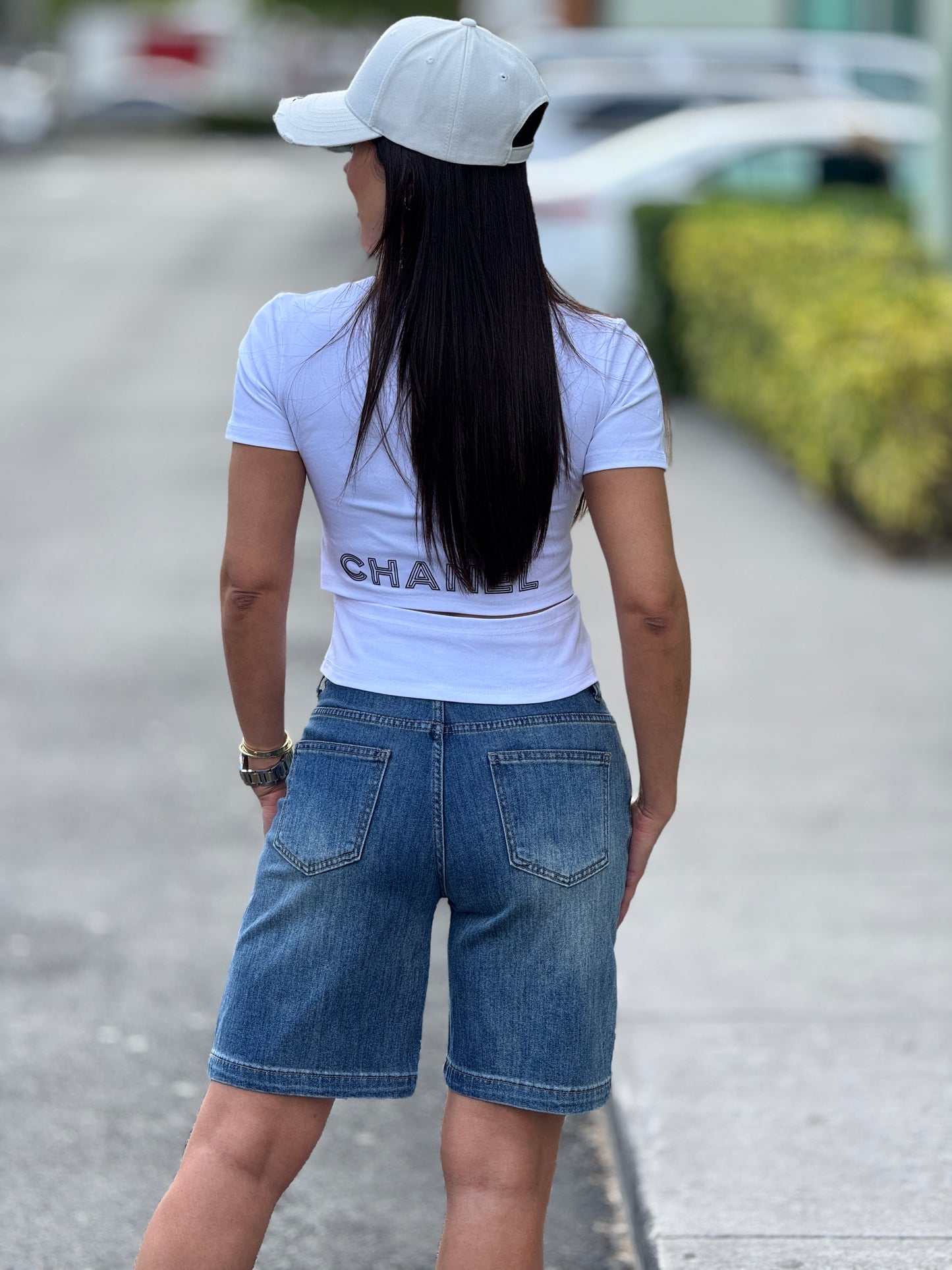 Cece Logo Denim Bermuda Shorts