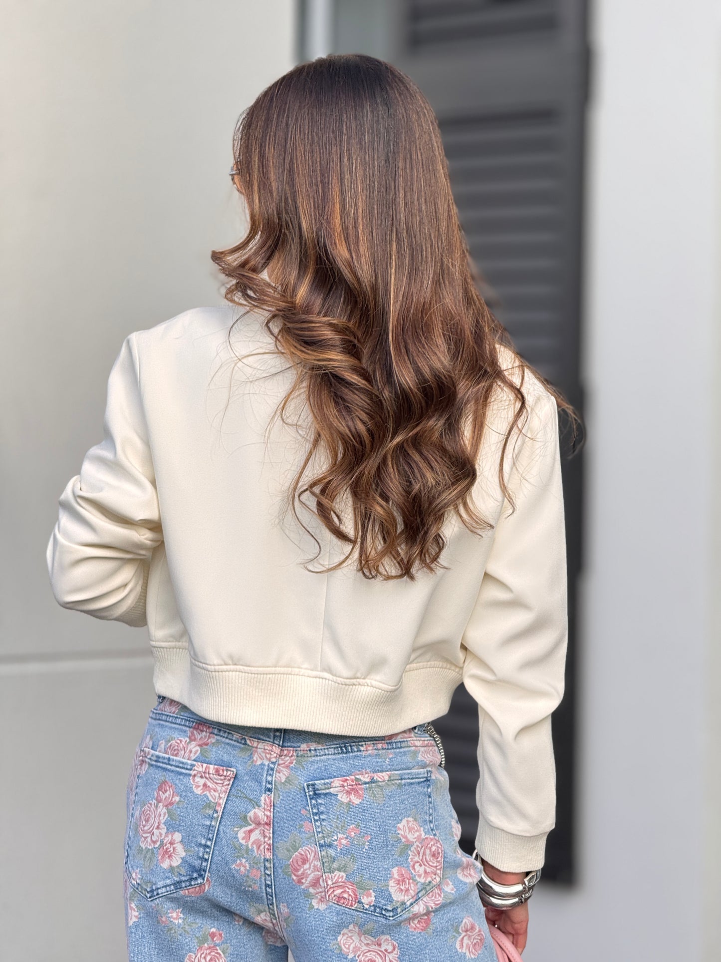 Voguish Ivory Bomber Jacket Top