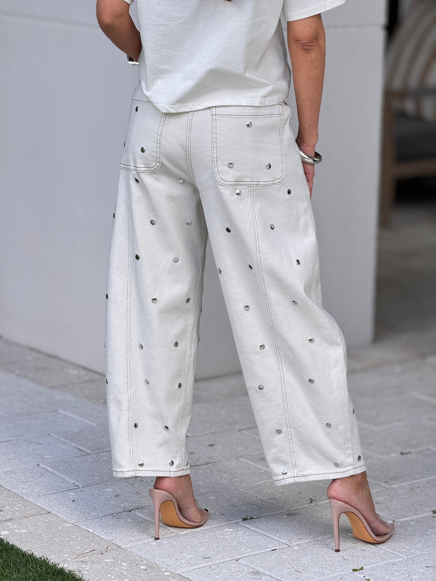 Kelsi Beige Silver Barrel Pants
