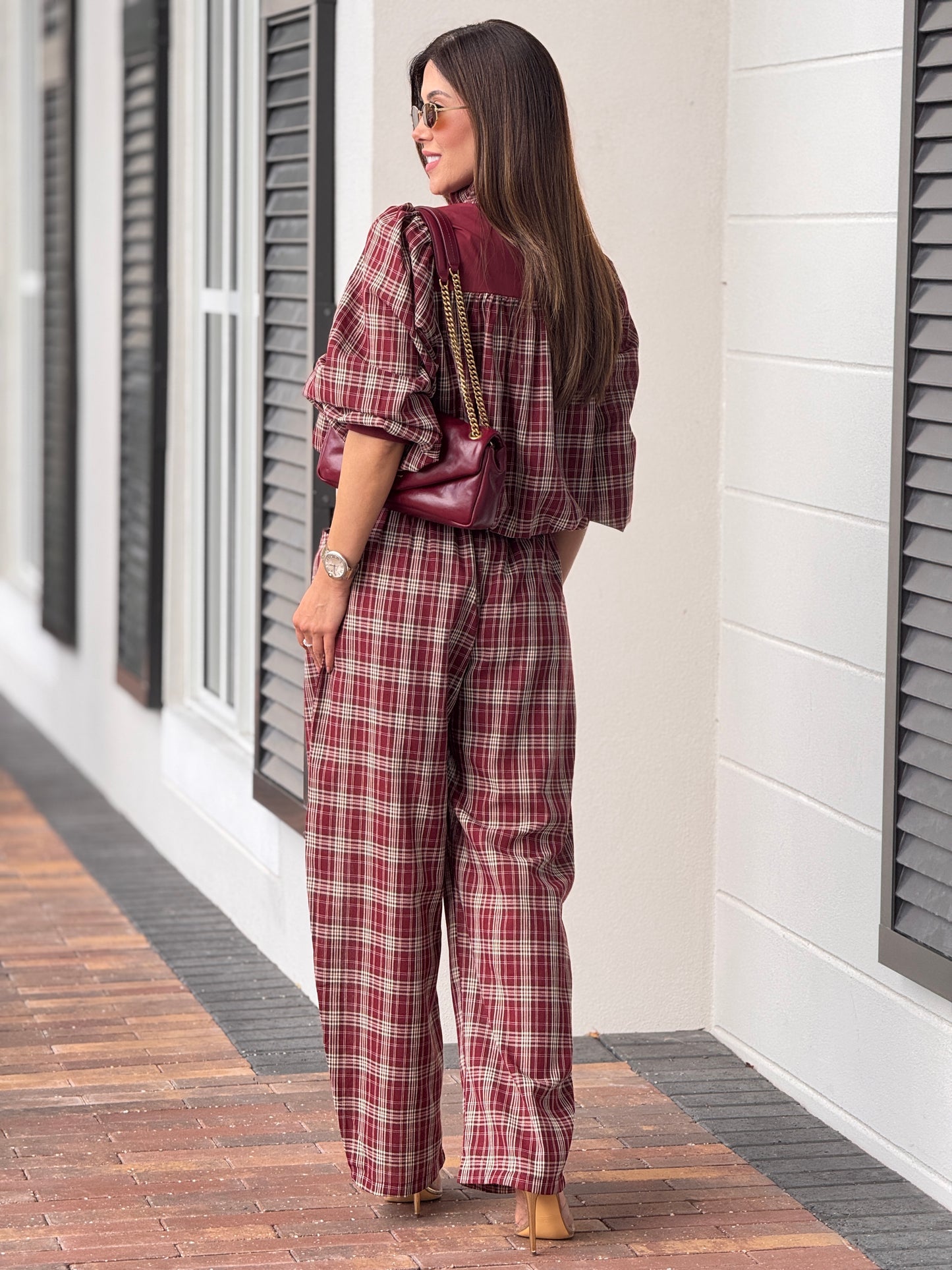 Tennie Burgundy Plaid Bomber Set