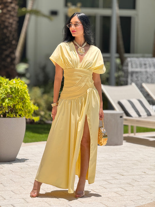 Chic Yellow Braids Satin Dress