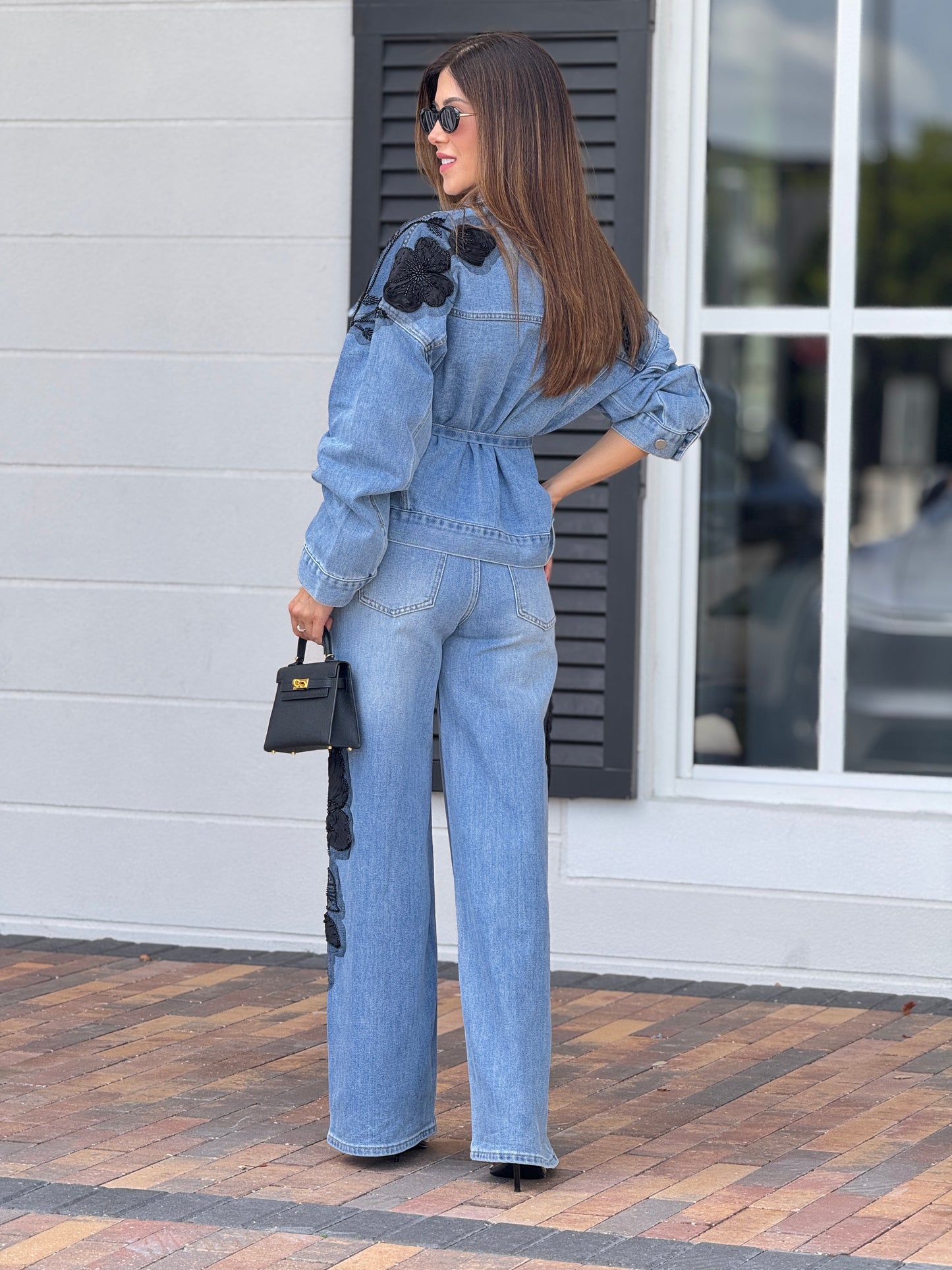 Perky Denim Black Floral Patch Set