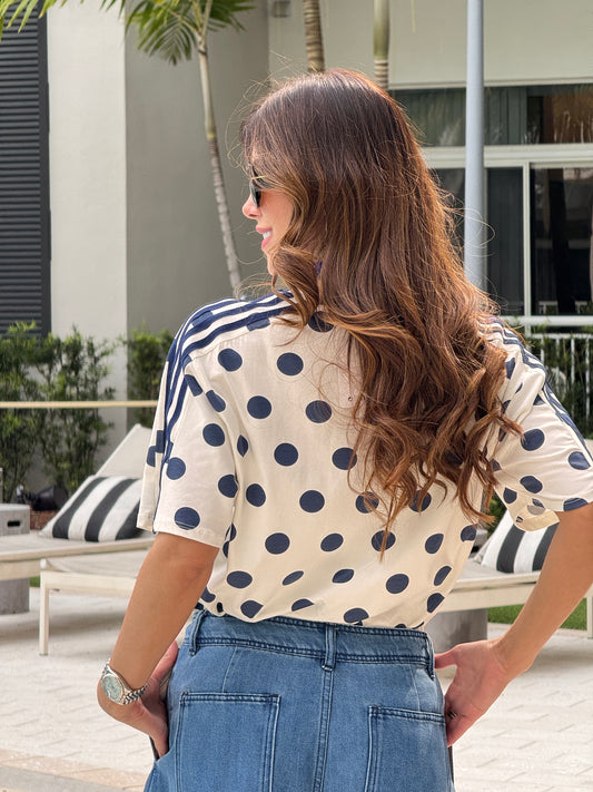 Addie White/Navy Polka Dots T-Shirt