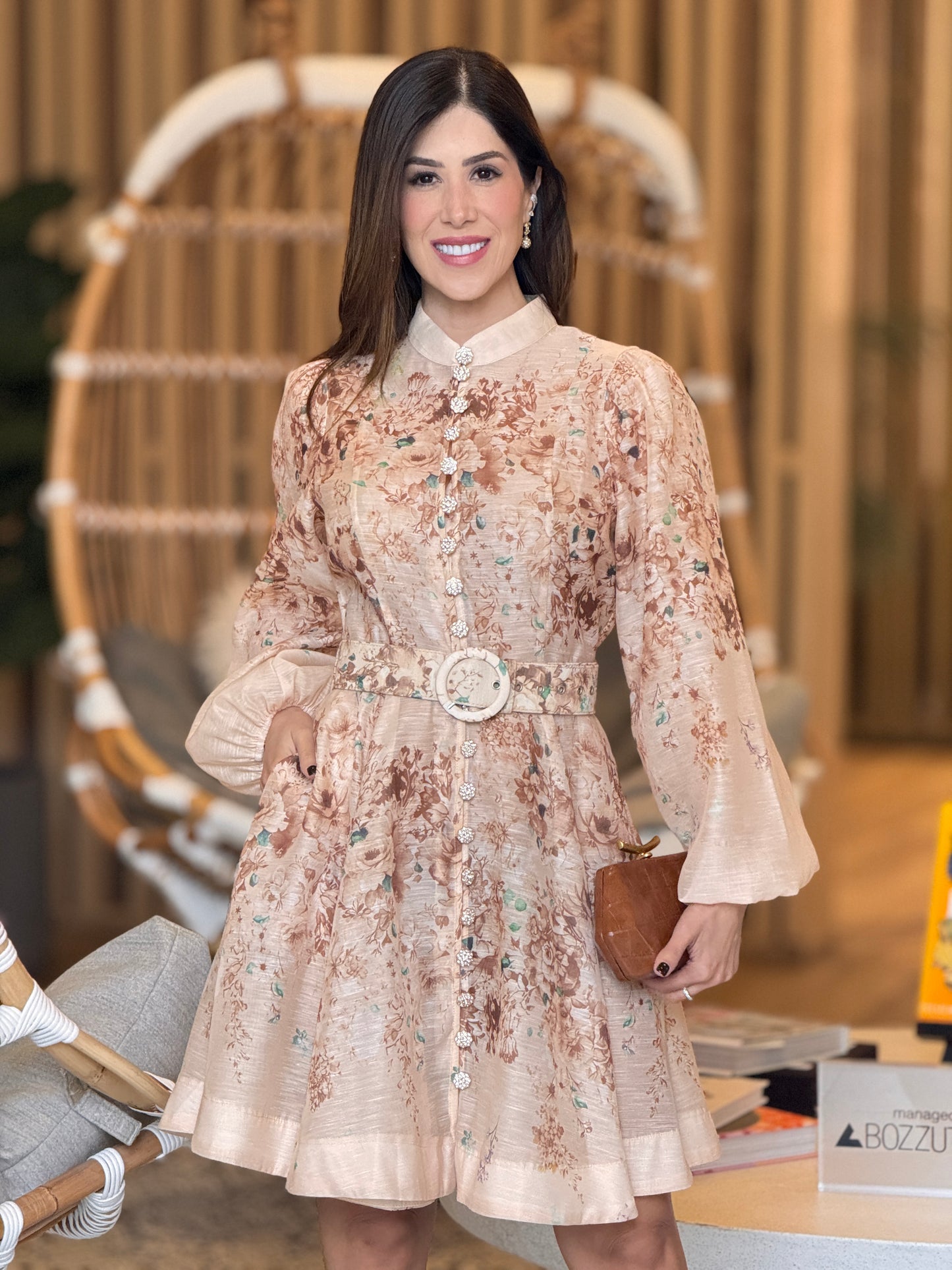 Gardenia Beige Floral Mesh Dress