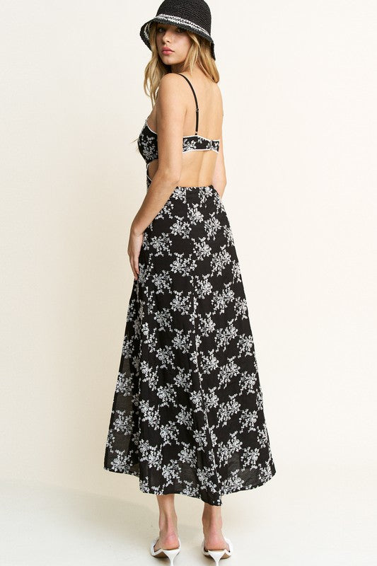 Alessia Black/White Cutout Print Floral Dress