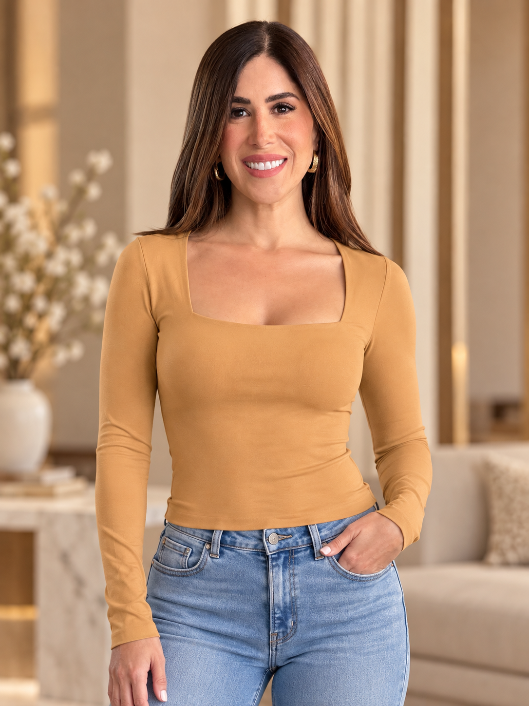 Dyna Beige Sleeves Top