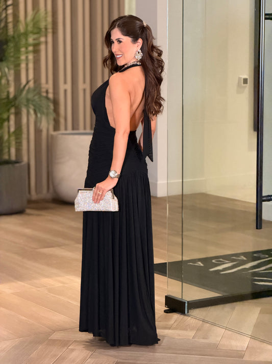 Diosa Black Rhinestone Mesh Dress Gala