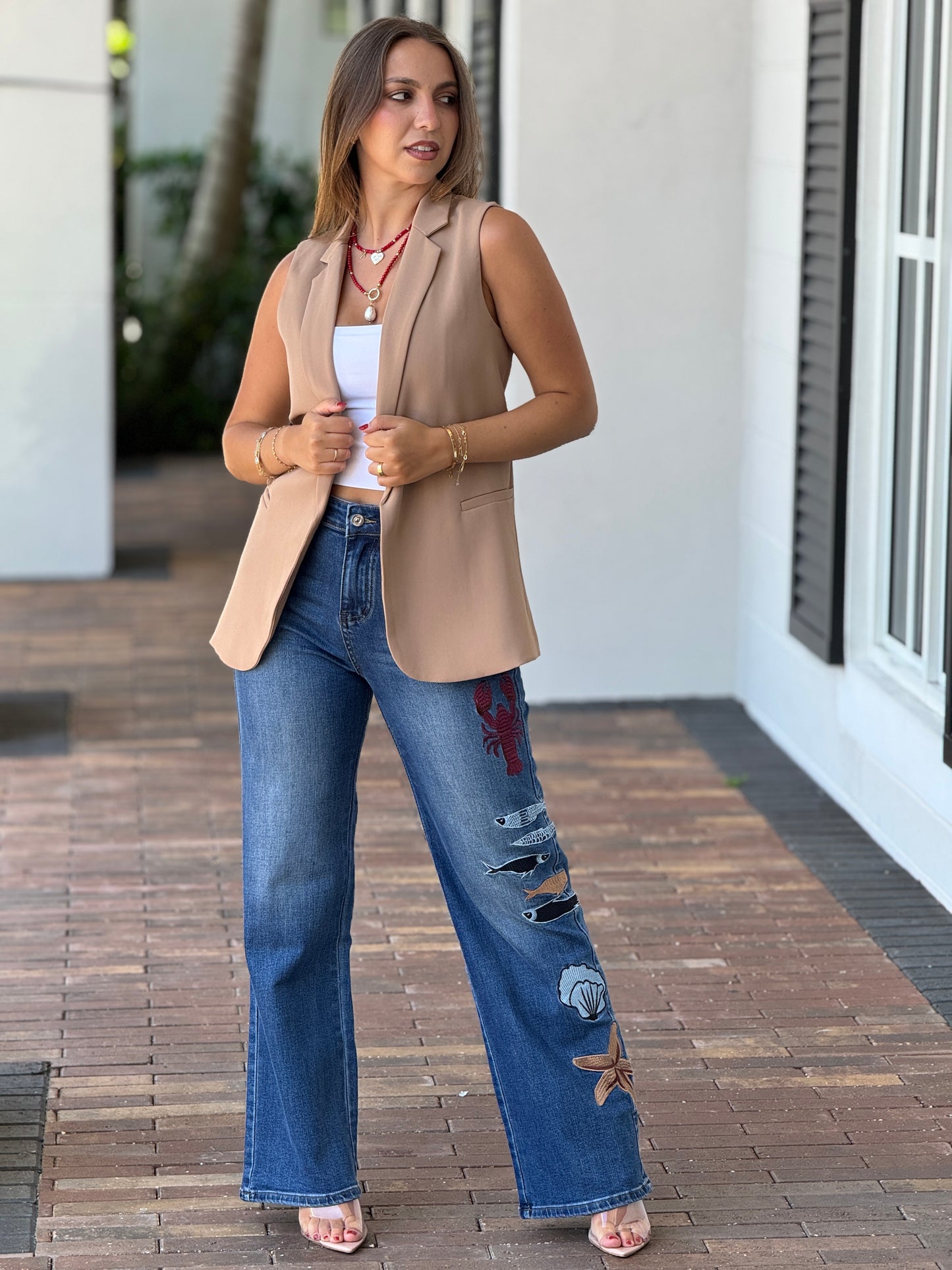 Fishies Embroidery Jeans