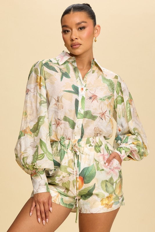 Luxxie Green Floral Short Set