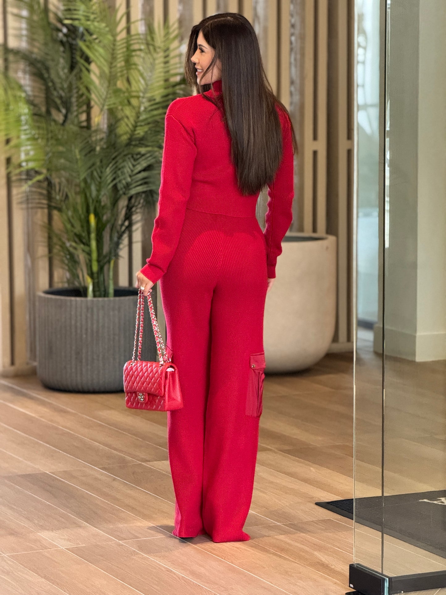 Rivera Red Knitted/Satin Sport Set
