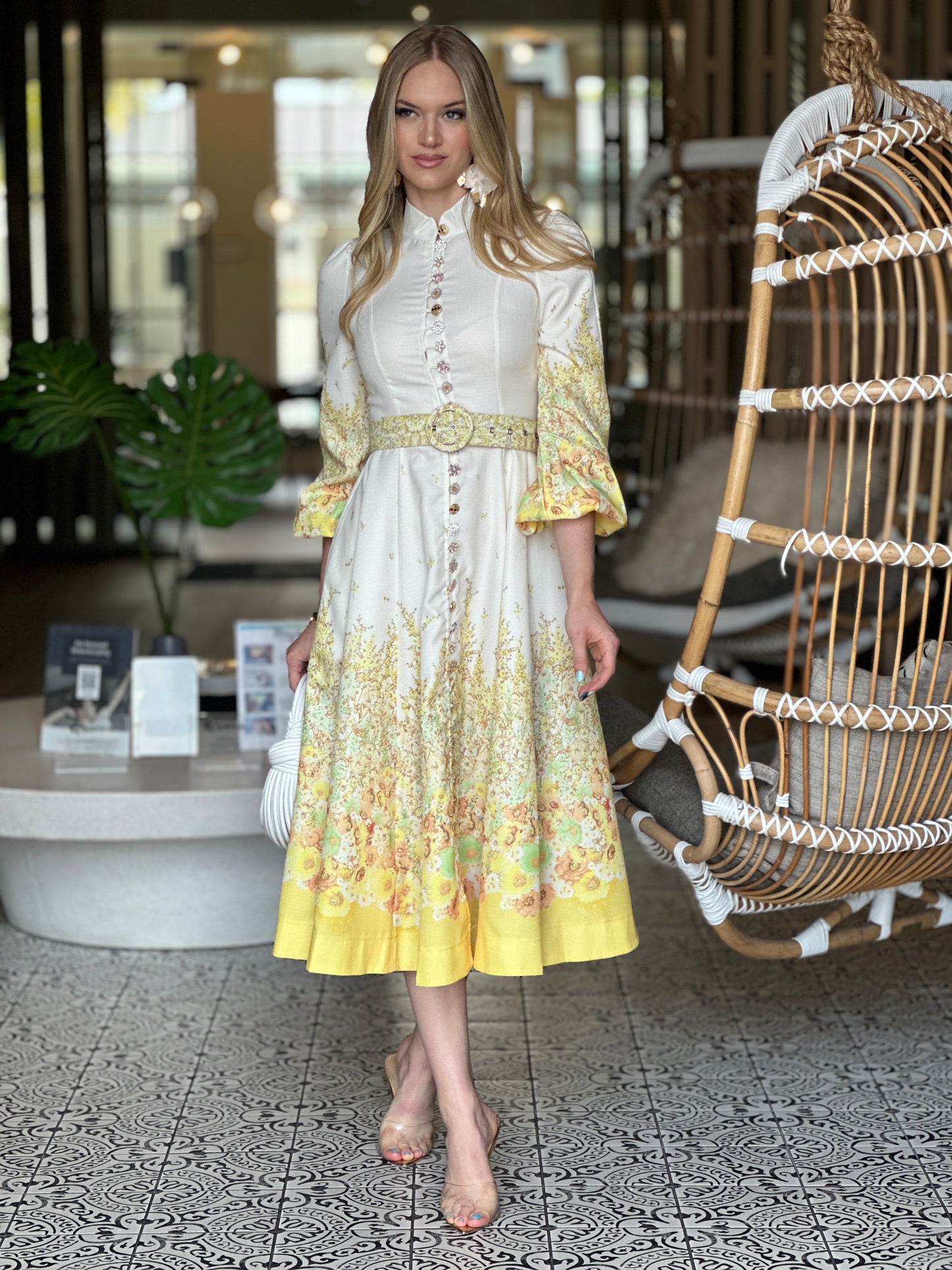 Gardenia Yellow Floral Midi Print Dress