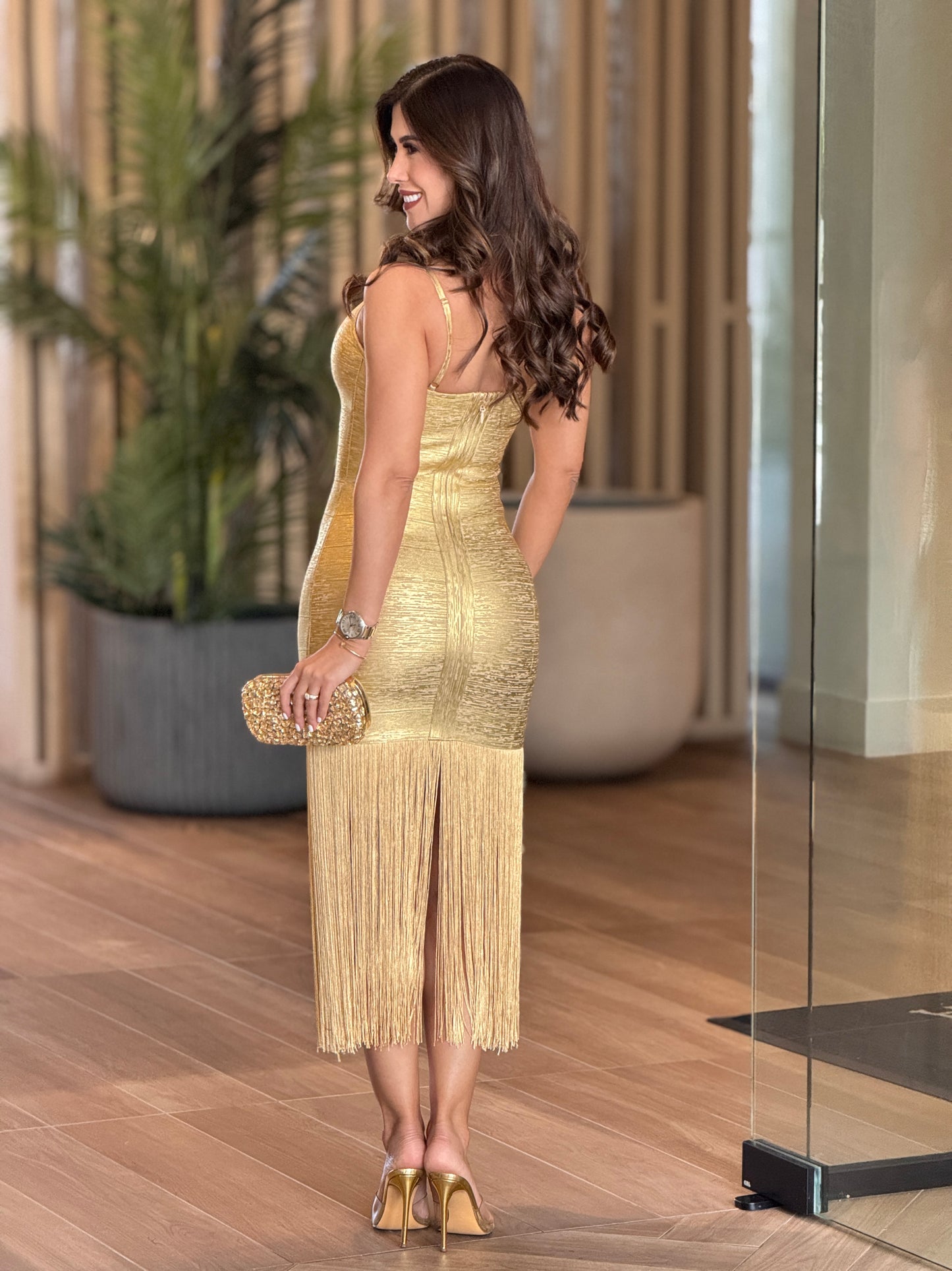 Rivera Gold/Fringe Bandage Dress Gala
