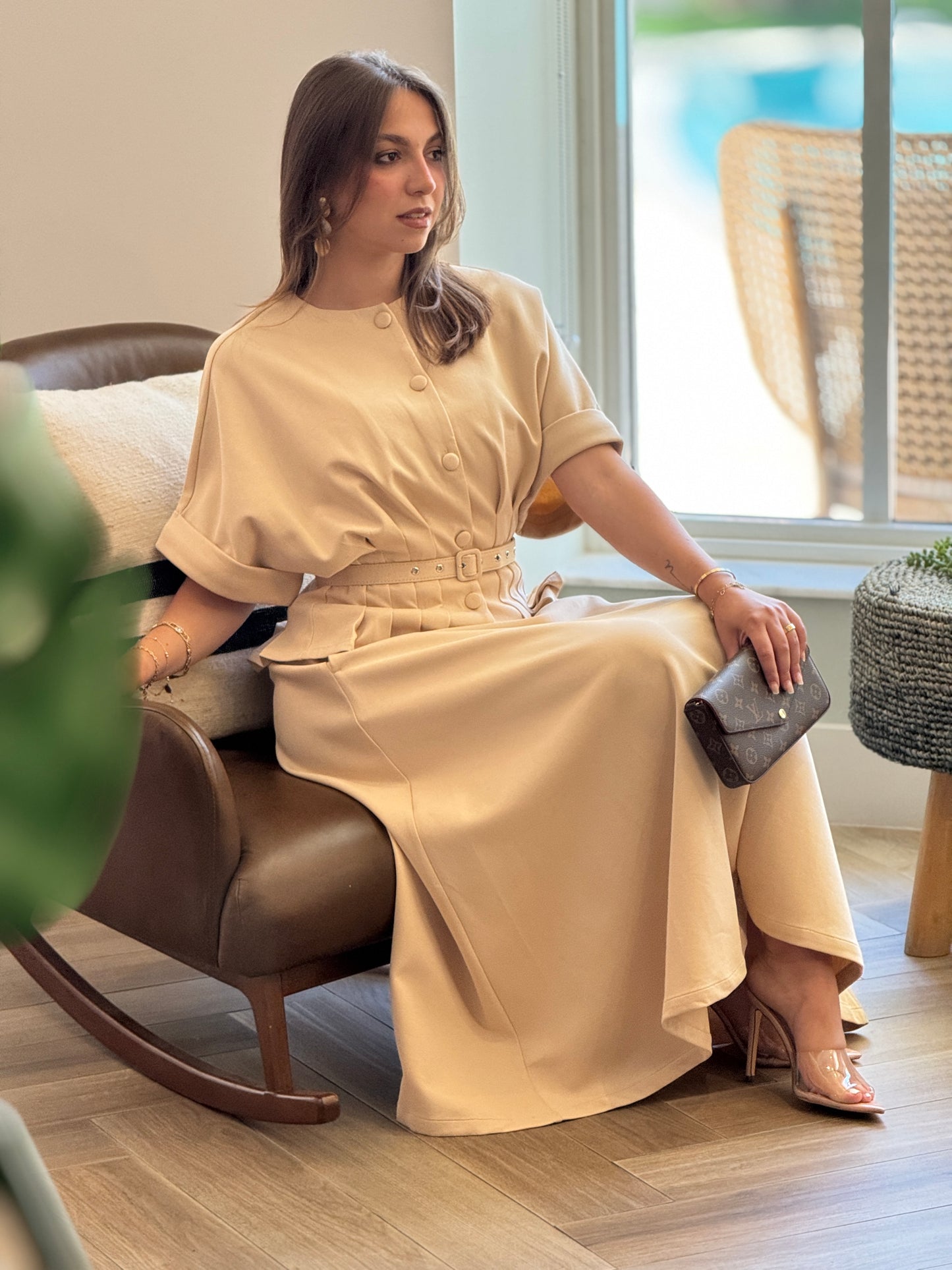 Mulla Beige Pleaded Skirt Set