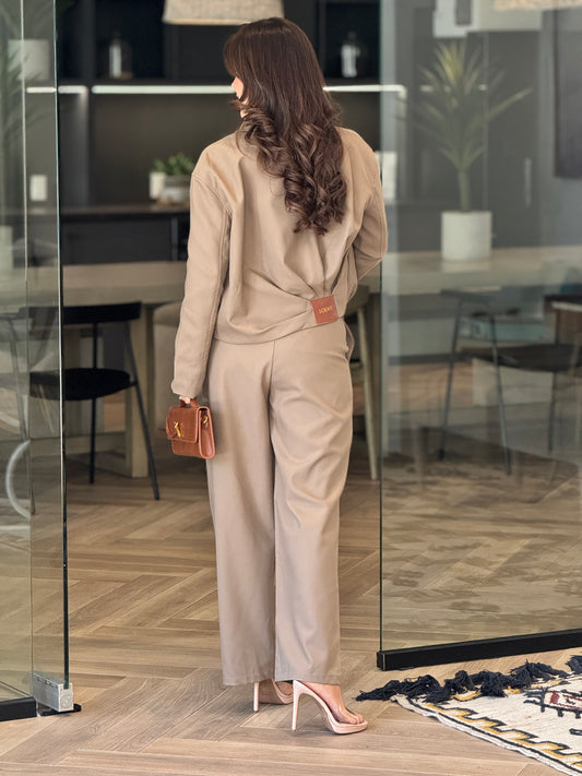 Lore Beige Pleated & Jacket Set