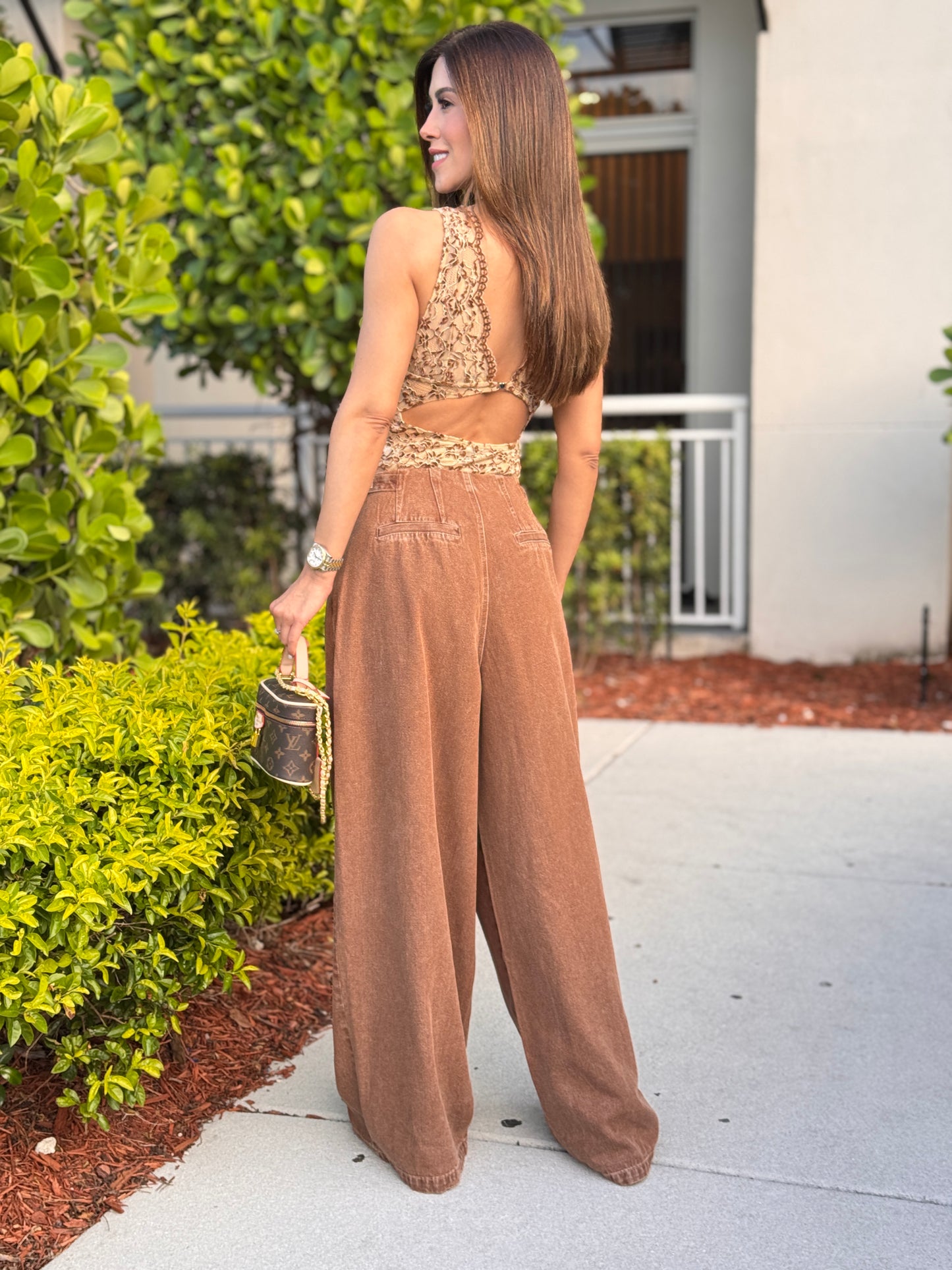 Lovely Brown Mesh Embroidery Top