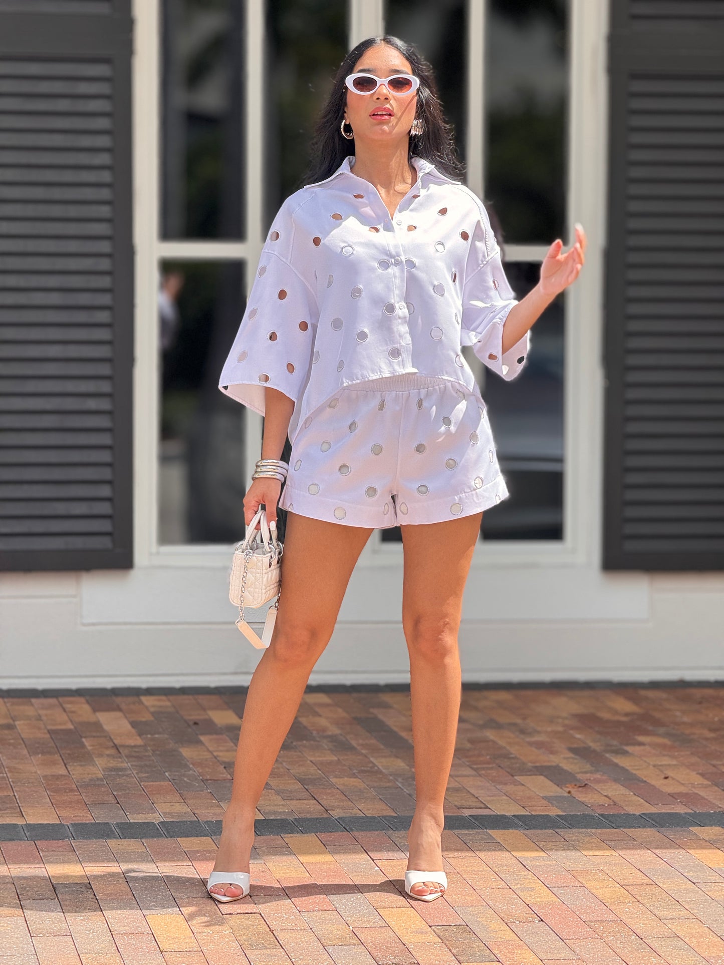 Gaia White Rhinestone Circle Short Set