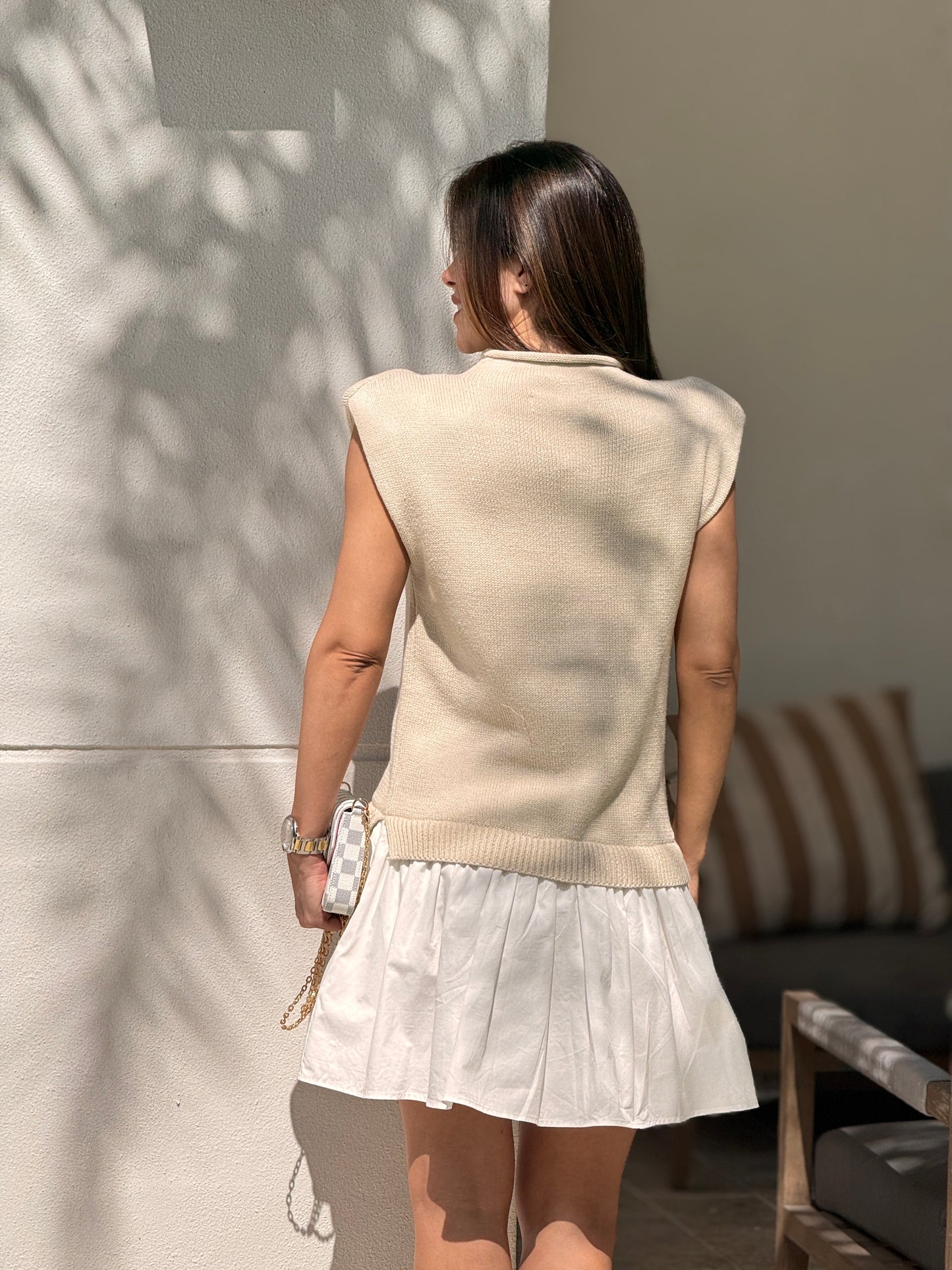 Sofie Beige/White Knitted Dress