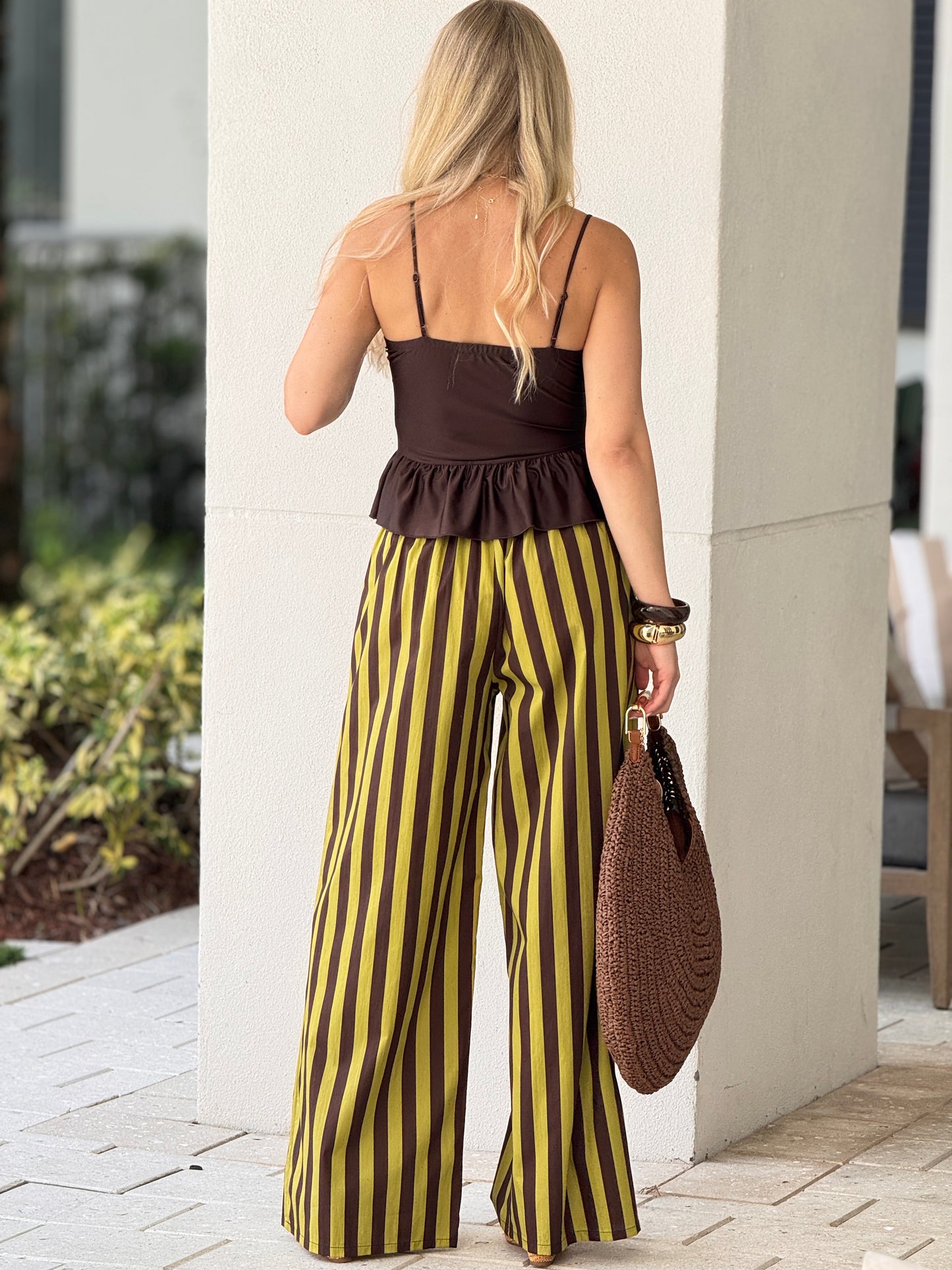 Italy Green/Brown Lines Palazzo Pants