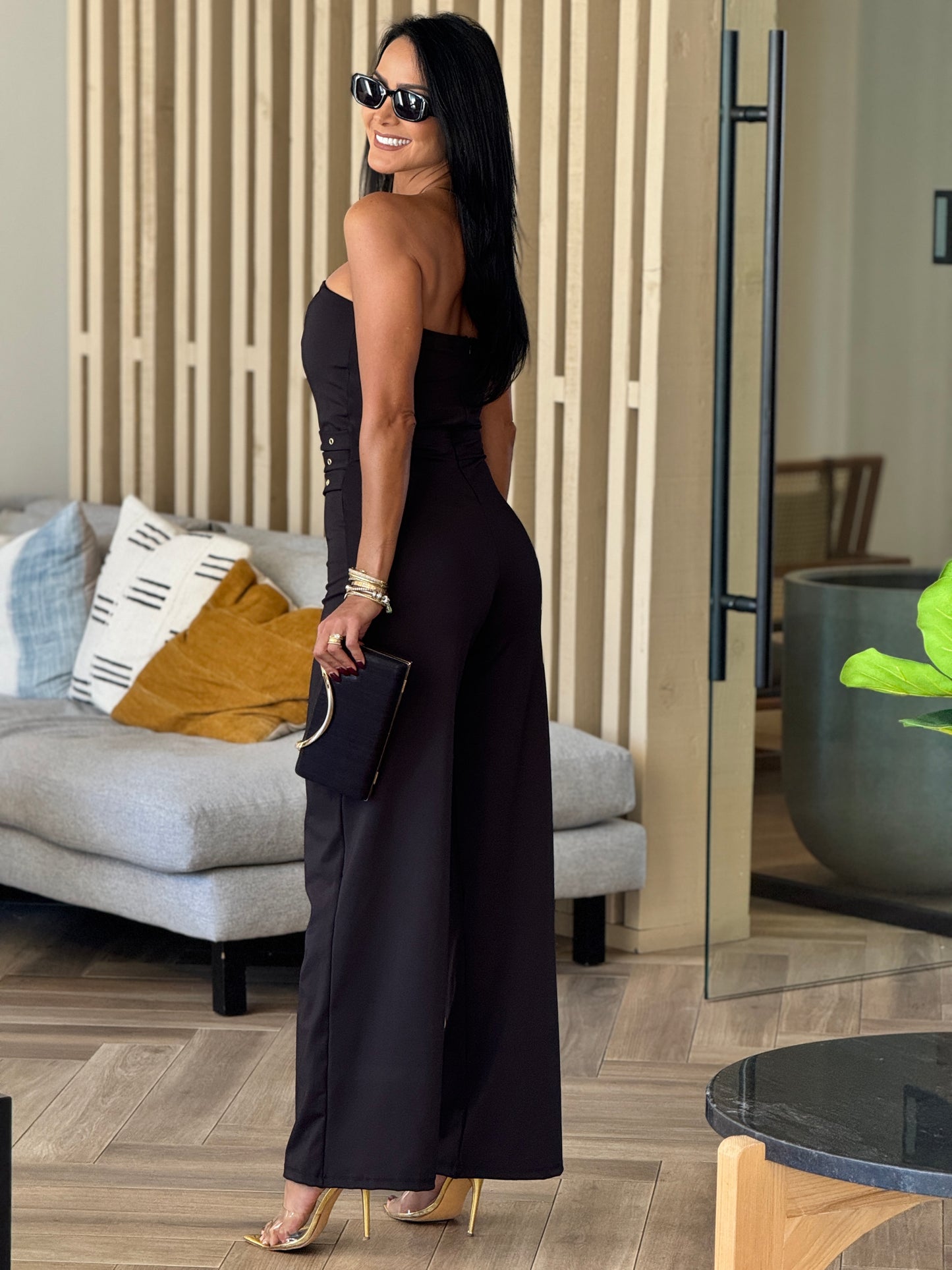 Beyoncé Black/Gold Buckles Jumpsuit