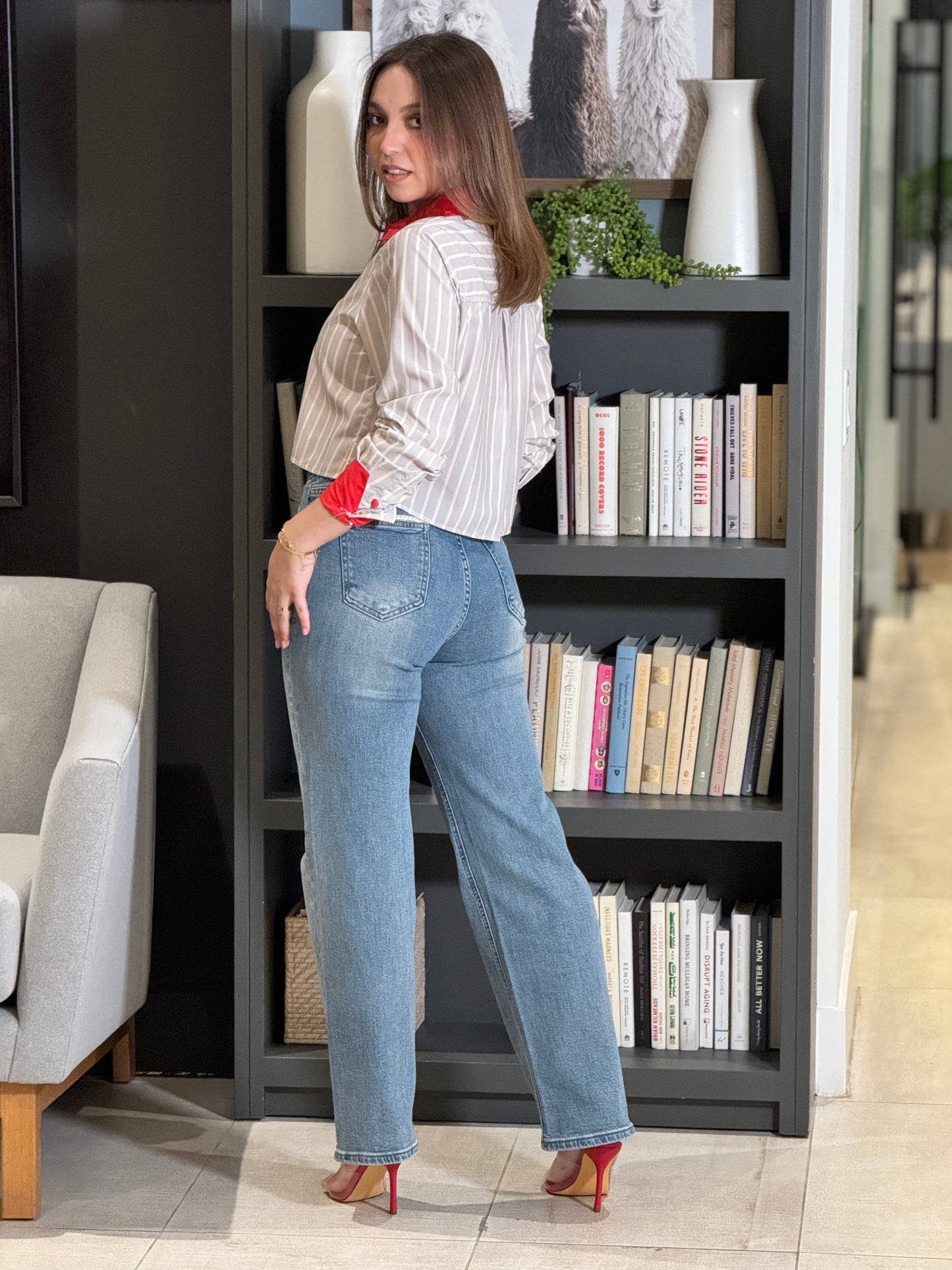 Miu Red/Blue Cropped Shirt