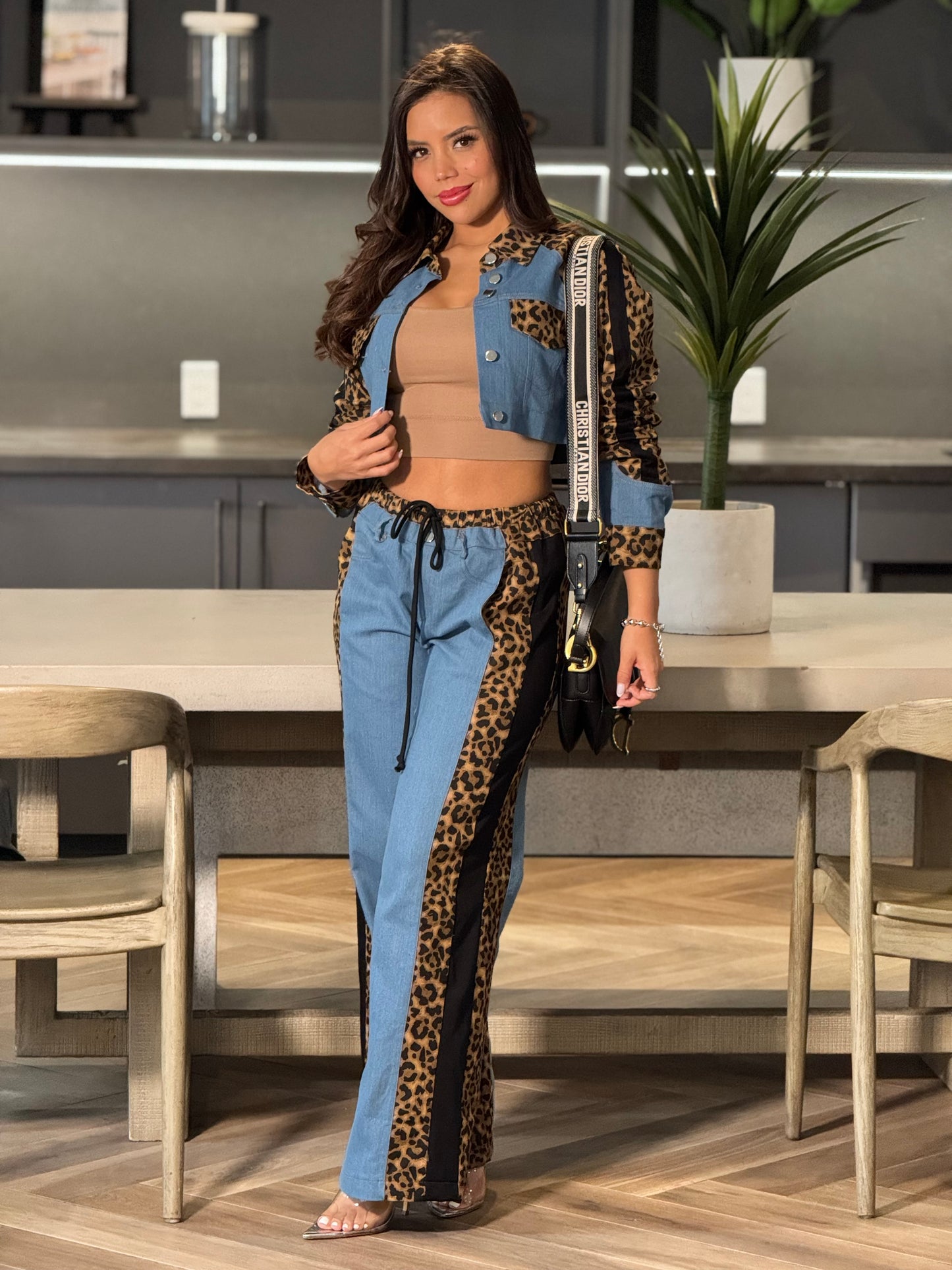 Mariana Denim/Leopard Set