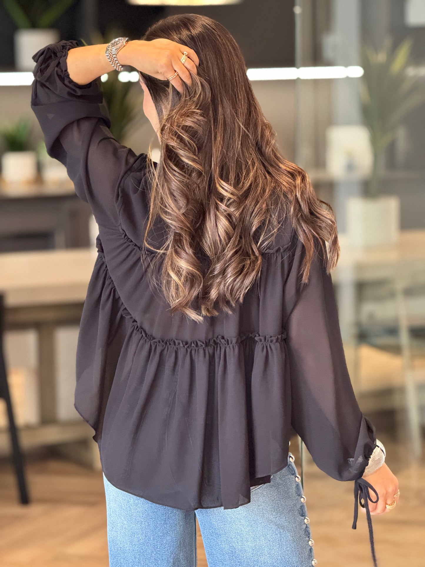 Balbina Black Ruffle Blouse