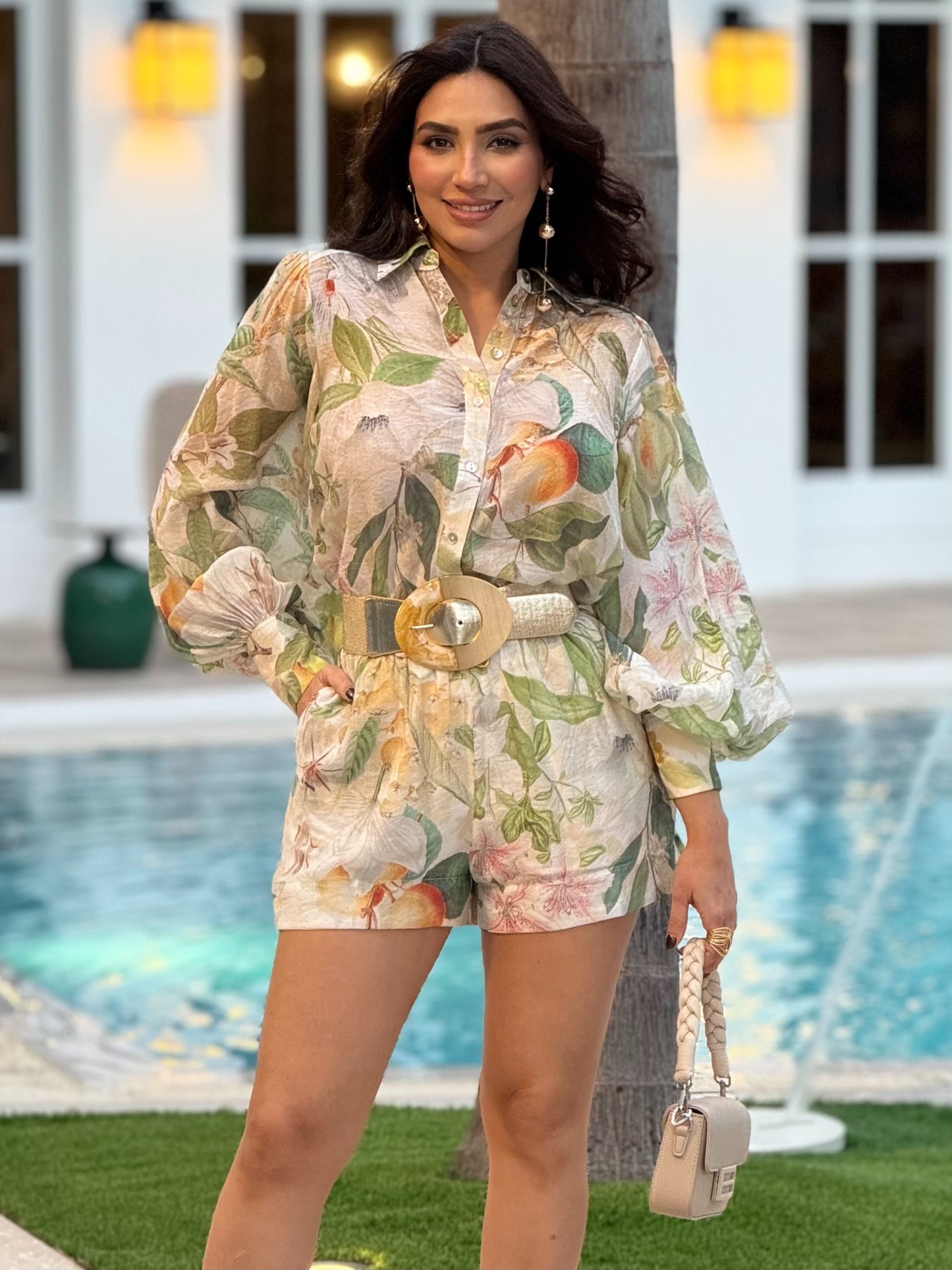 Luxxie Green Floral Short Set