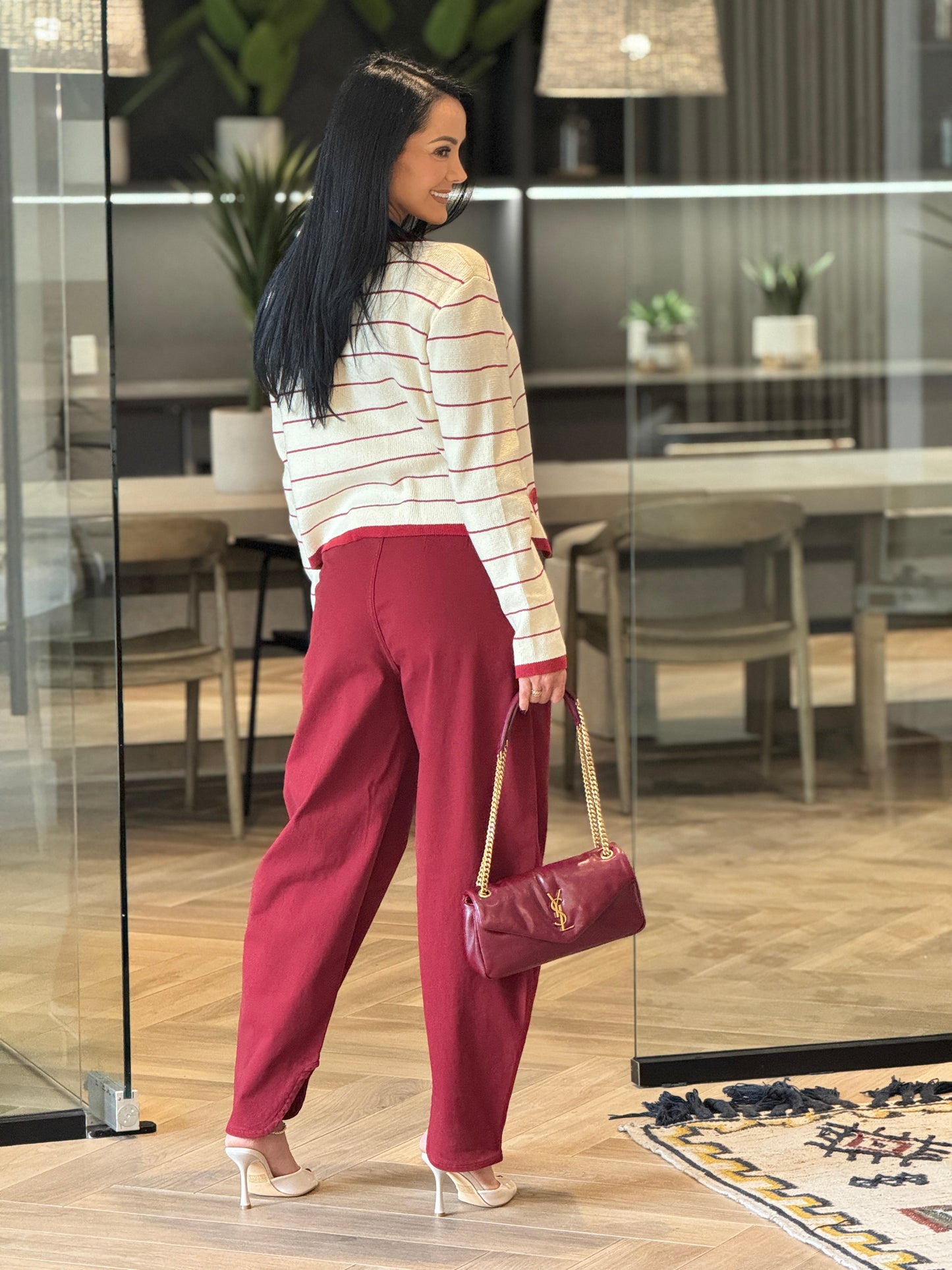 Strut Red/Yvory Lines Knitted Top