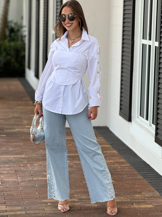 Alessia White Corset+Shirt Top