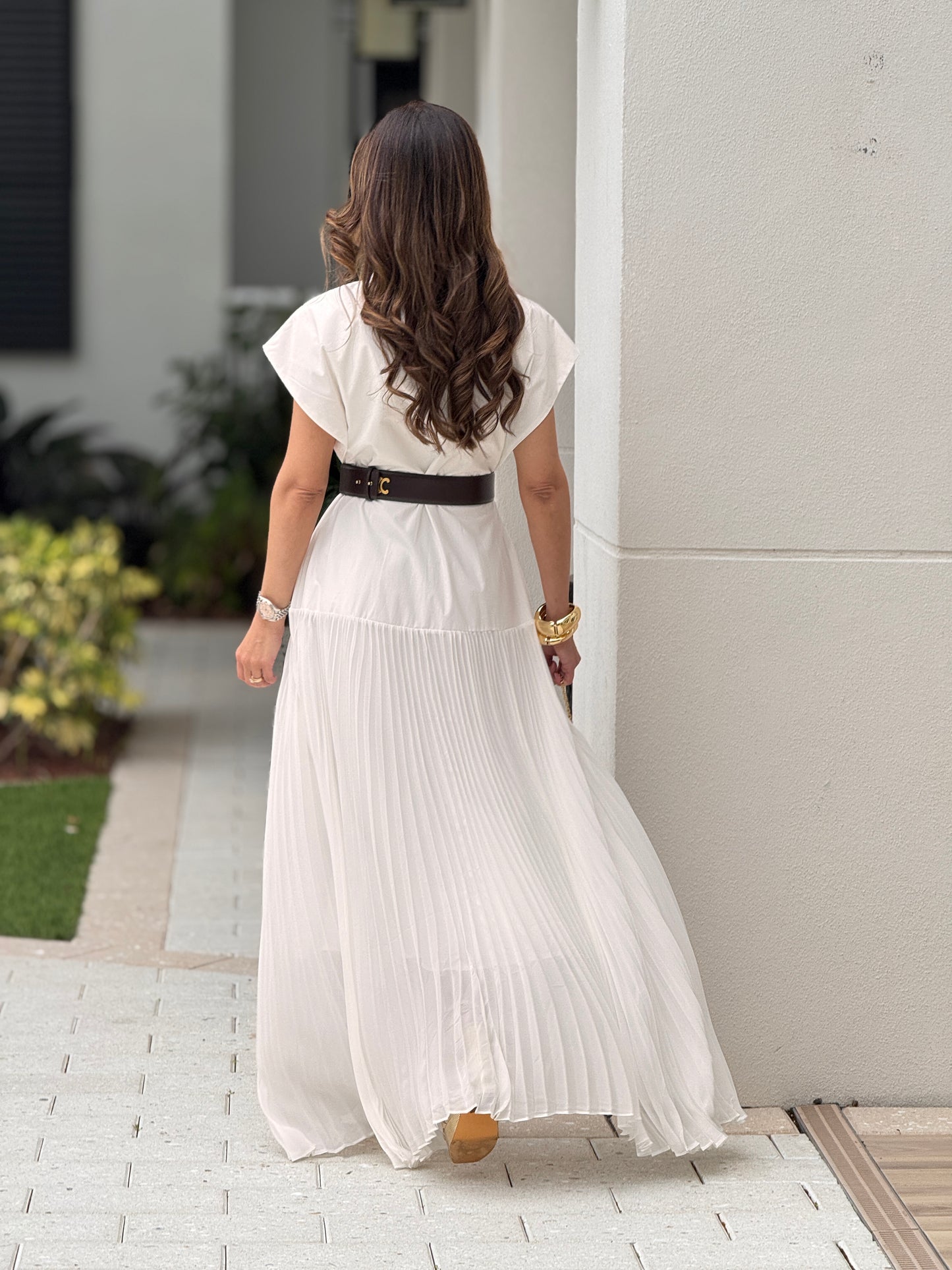 Perky White Gold Buttons Dress