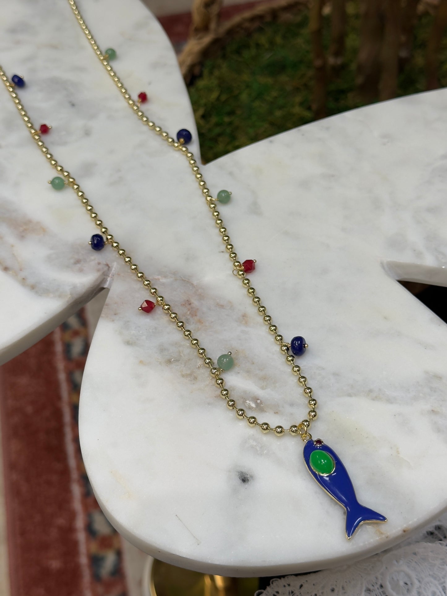 Goldfish Dark Blue Long Necklace