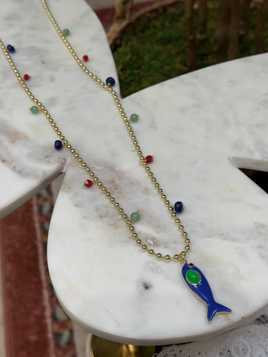 Goldfish Dark Blue Long Necklace