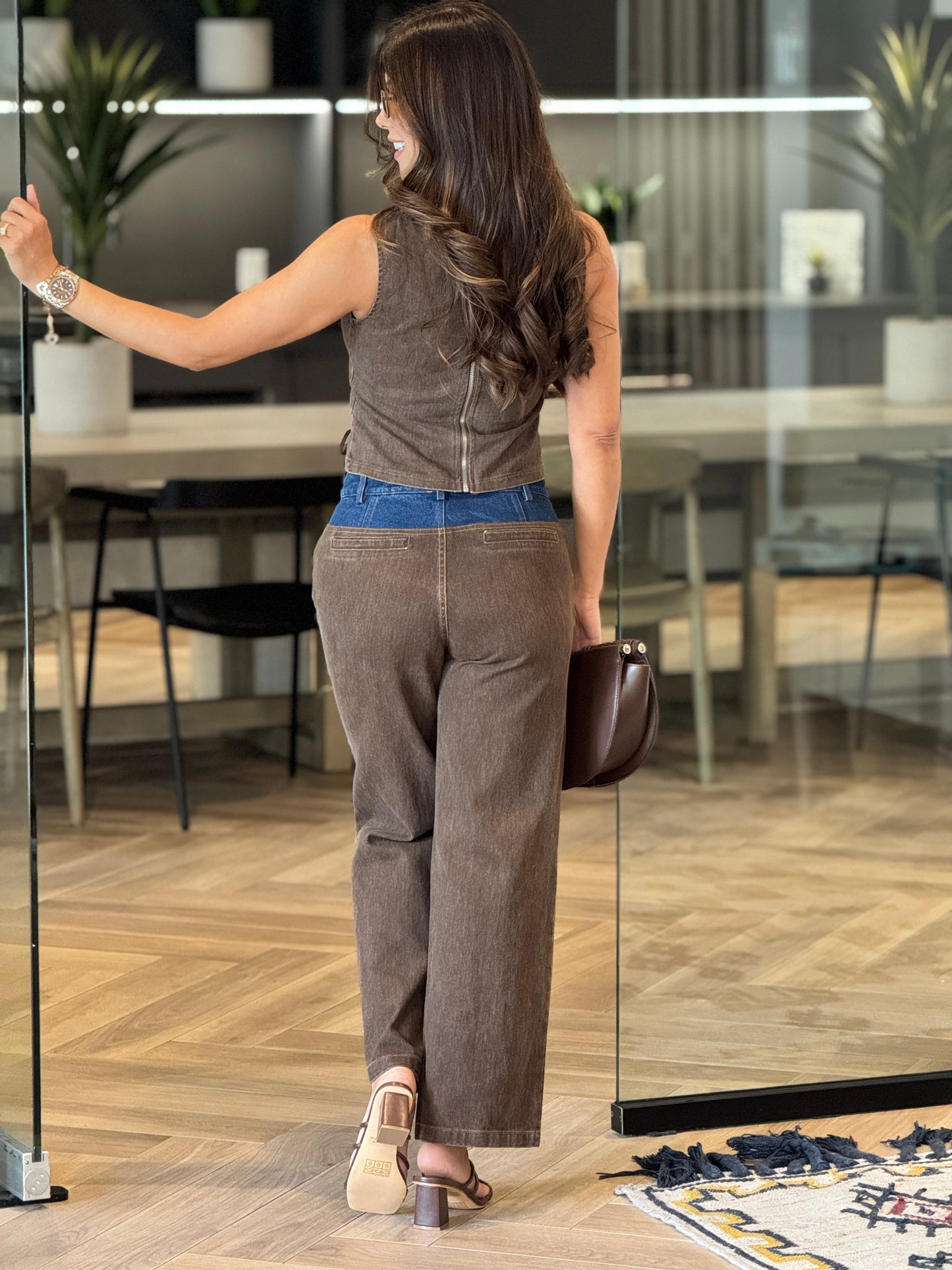 Leslia Brown/Denim Suede Waistband Set