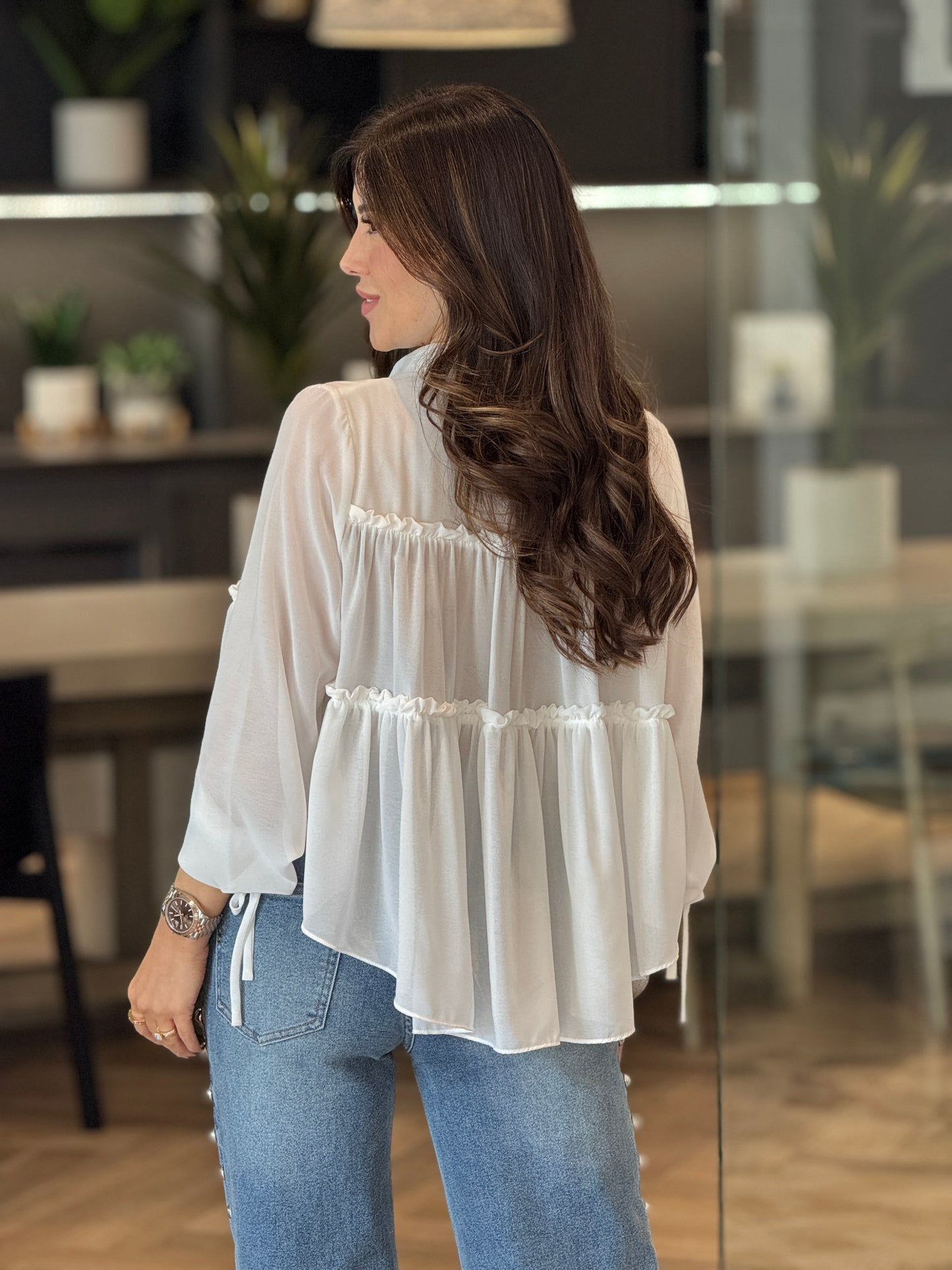 Balbina White Ruffle Blouse