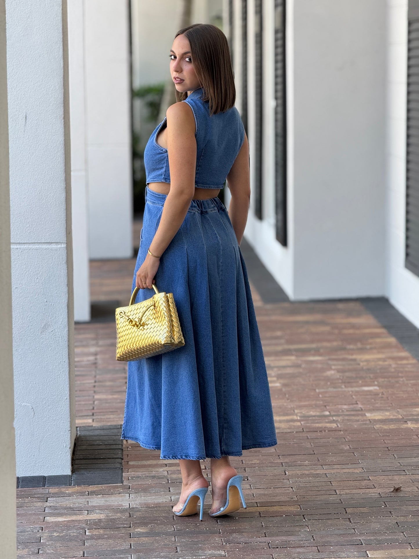 Avril Light Denim Cutout Dress