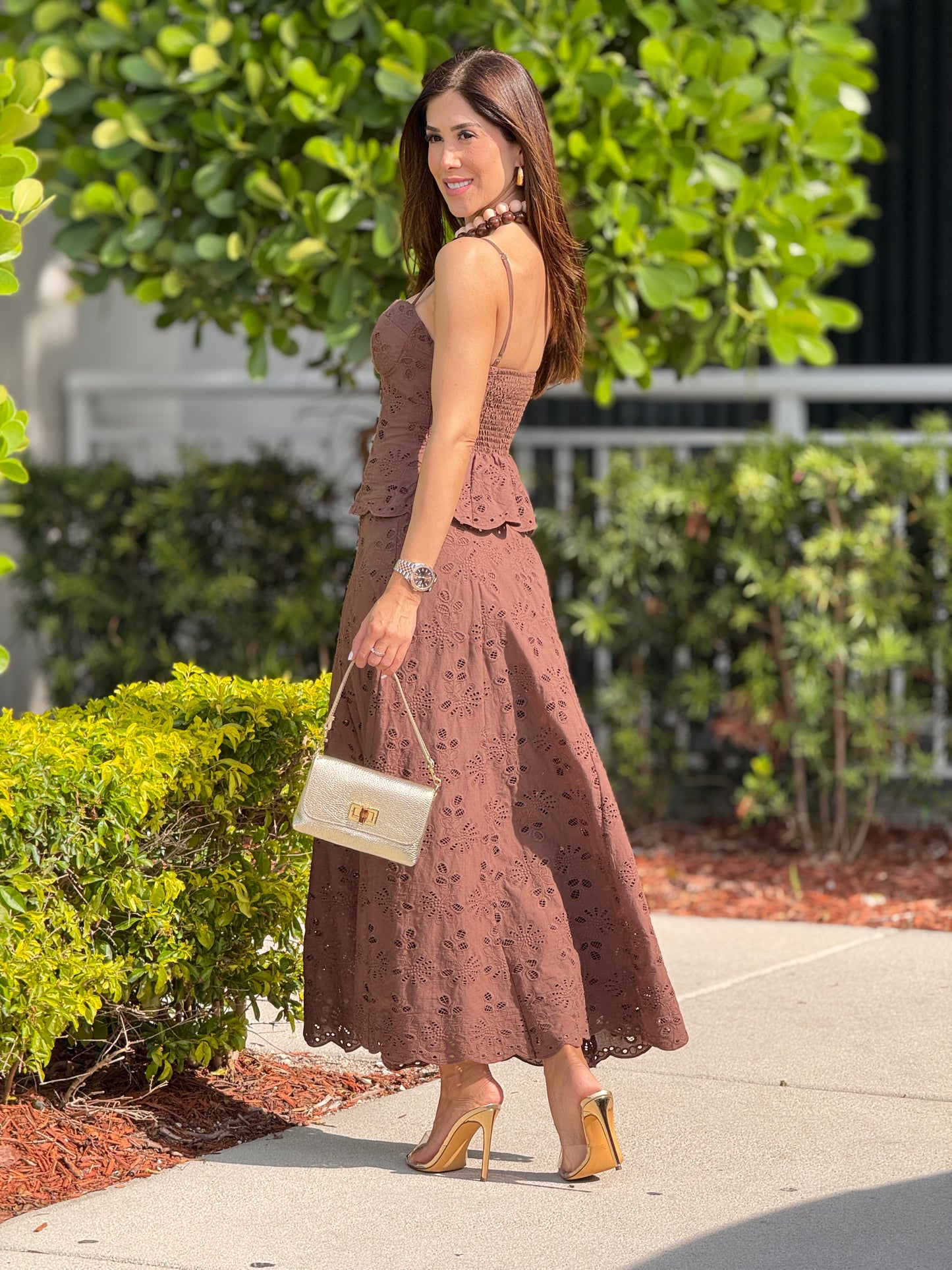 Amable Brown Eyelet Skirt Set