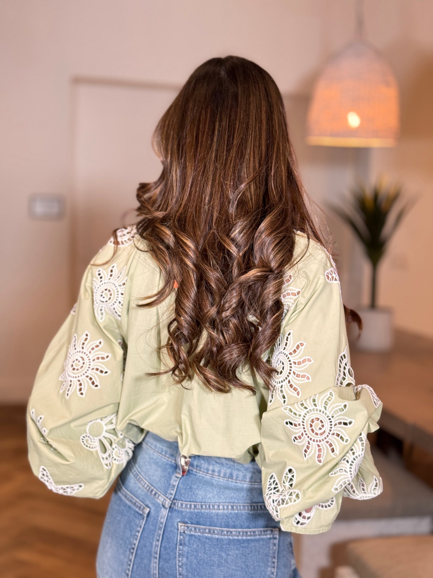 Perky Green/White Embroidery Shirt