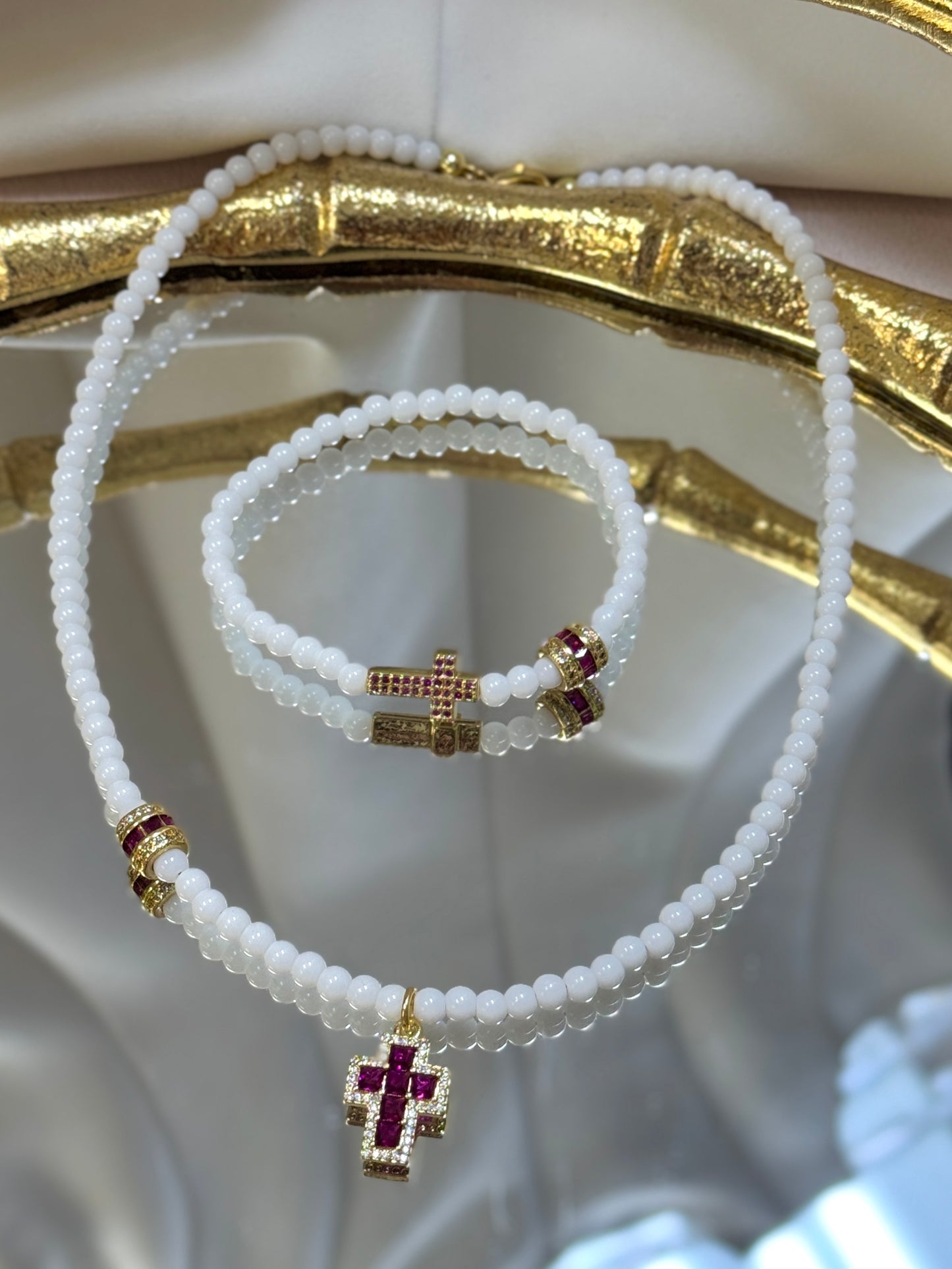 Rubi White Cross Necklace + Bracelet