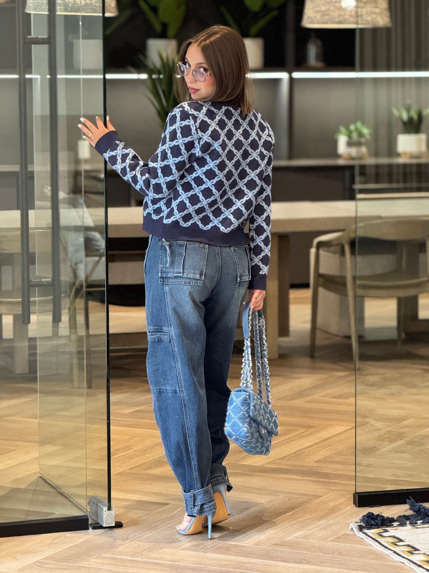 Strut Blue/Navy Print Knitted Top