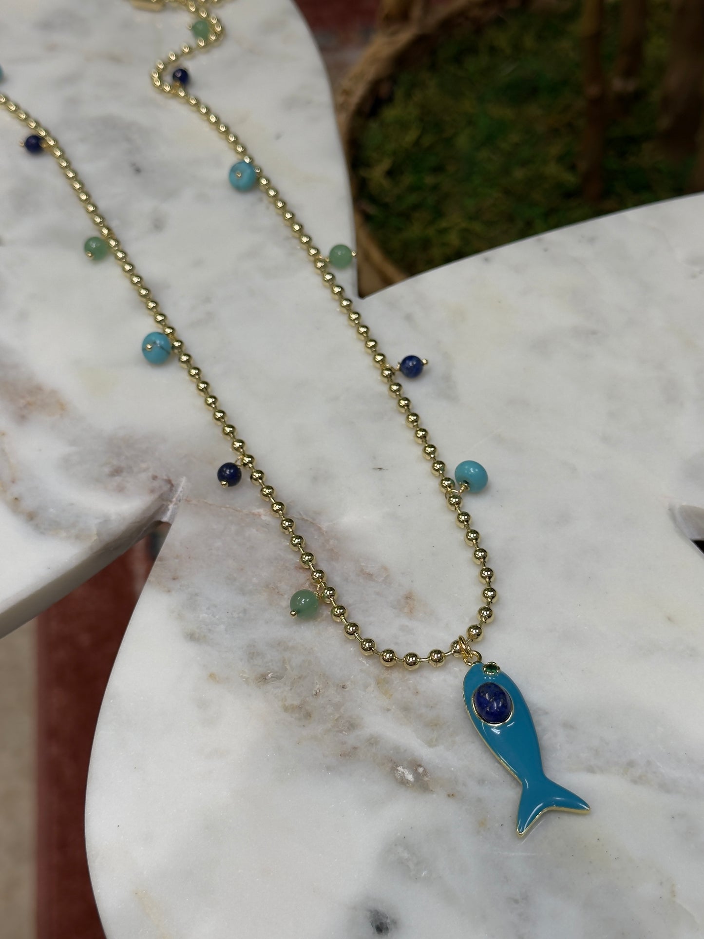 Goldfish Light Blue Long Necklace