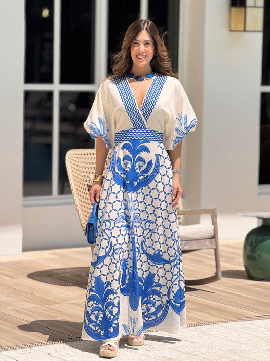 Chic Blue ZigZag Print Dress