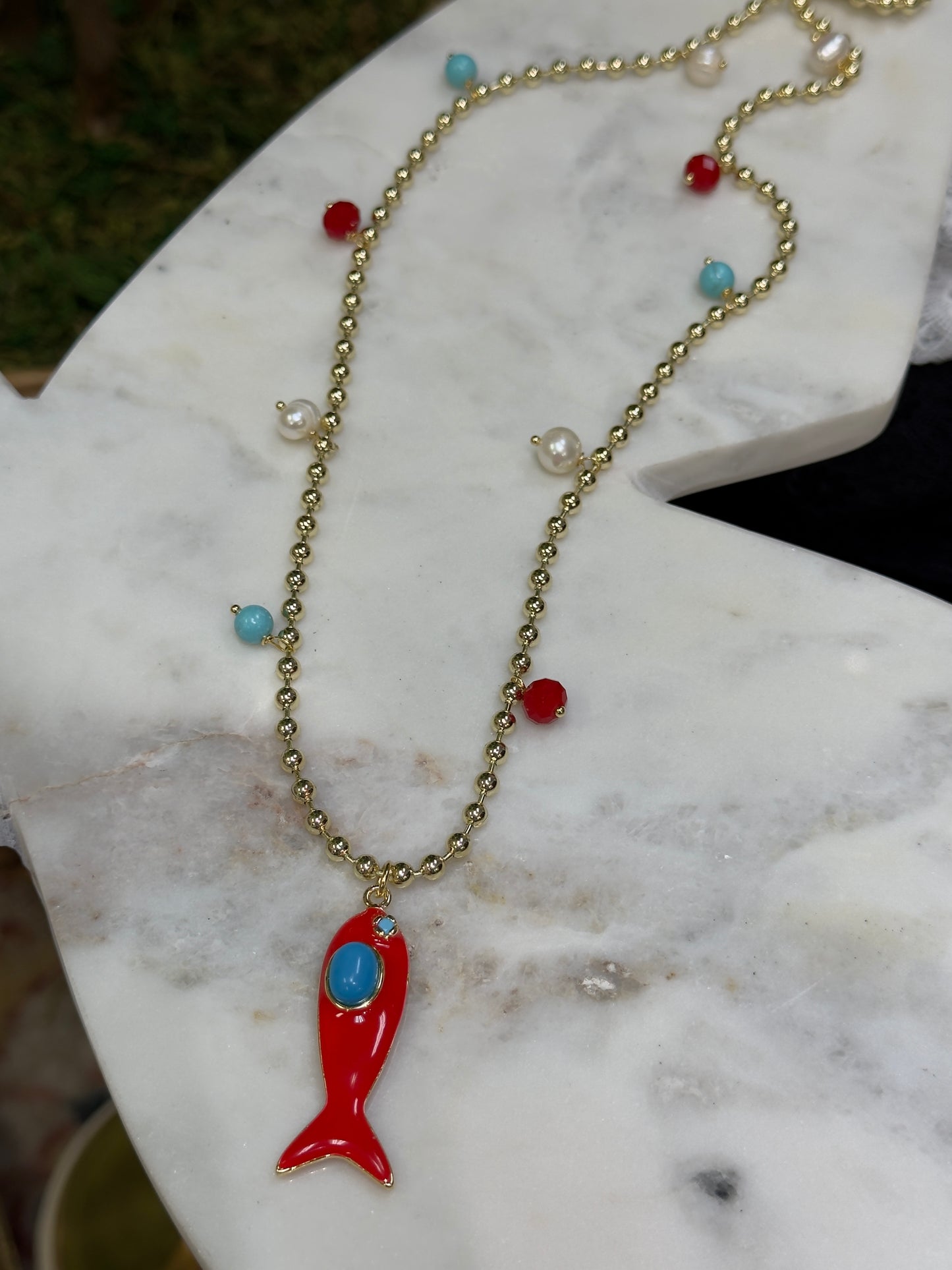 Goldfish Red/Blue Long Necklace