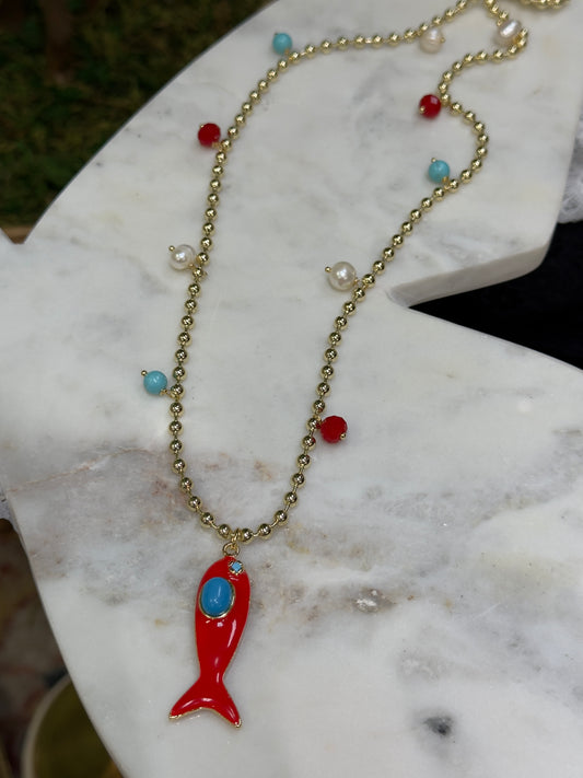 Goldfish Red/Blue Long Necklace